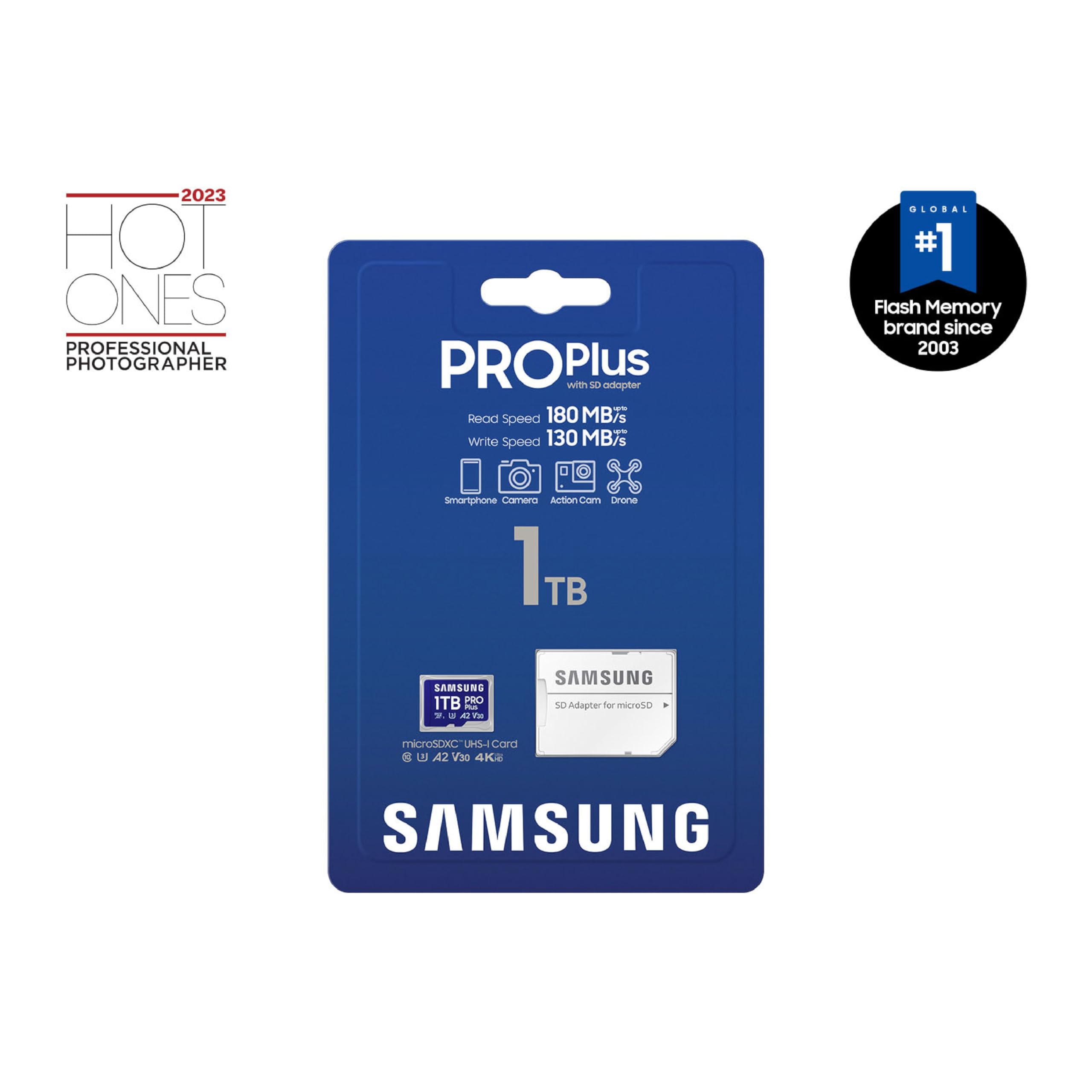 Samsung PRO Plus microSD Memory Card + Adapter, 128GB microSDXC, Up to 180 MB/s, Full HD & 4K UHD, UHS I, C10, U3, V30, A2, for Android Smartphones, Tablets, GoPRO, and DJI Drone (MB MD128SA/AM)