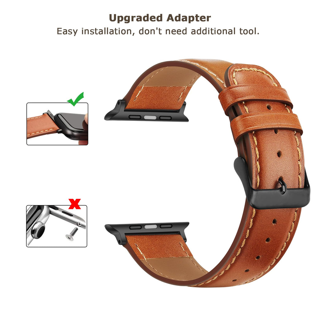 Tasikar Bands Compatible with Apple Watch Band 42mm (Series11/10) 41mm 40mm 38mm Men Genuine Leather Replacement Bands Compatible with Apple Watch SE Series 11 10 9 8 7 6 5 4 3, Black