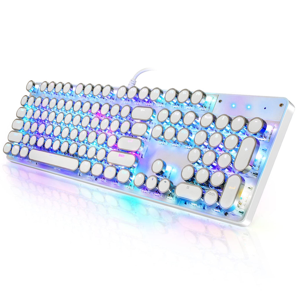 YSCP Typewriter Style Mechanical Gaming Keyboard RGB Backlit Wired with Blue Switch Retro Round Keycap 104 Keys Keyboard (R-Black)