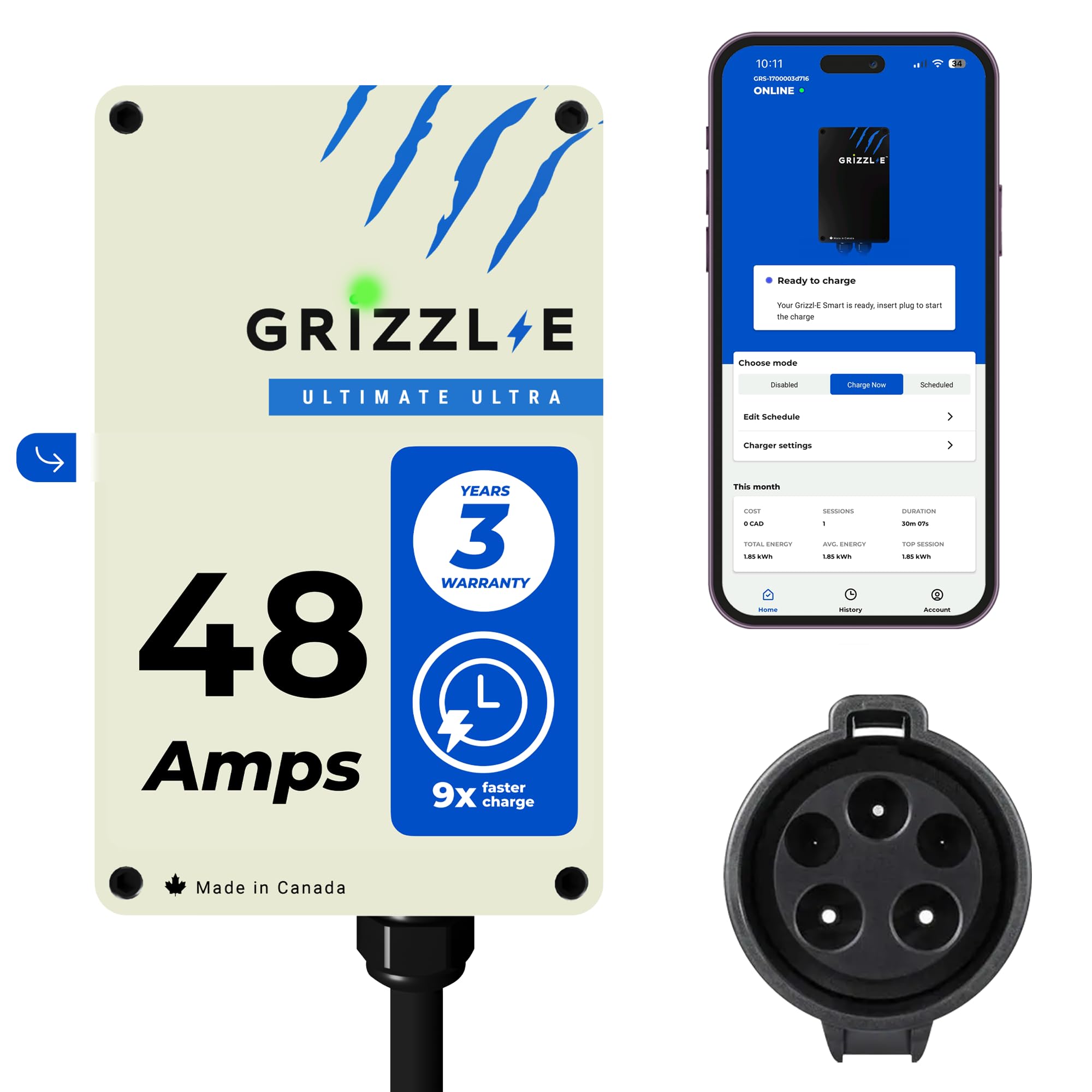Grizzl-E 48A Ultimate Level 2 Fast Electric Vehicle (EV) Charger, UL Tested and Certified, Metal Case, Indoor/Outdoor Electric Car Fast Charging Station, Hardwired, Classic Black, J1772