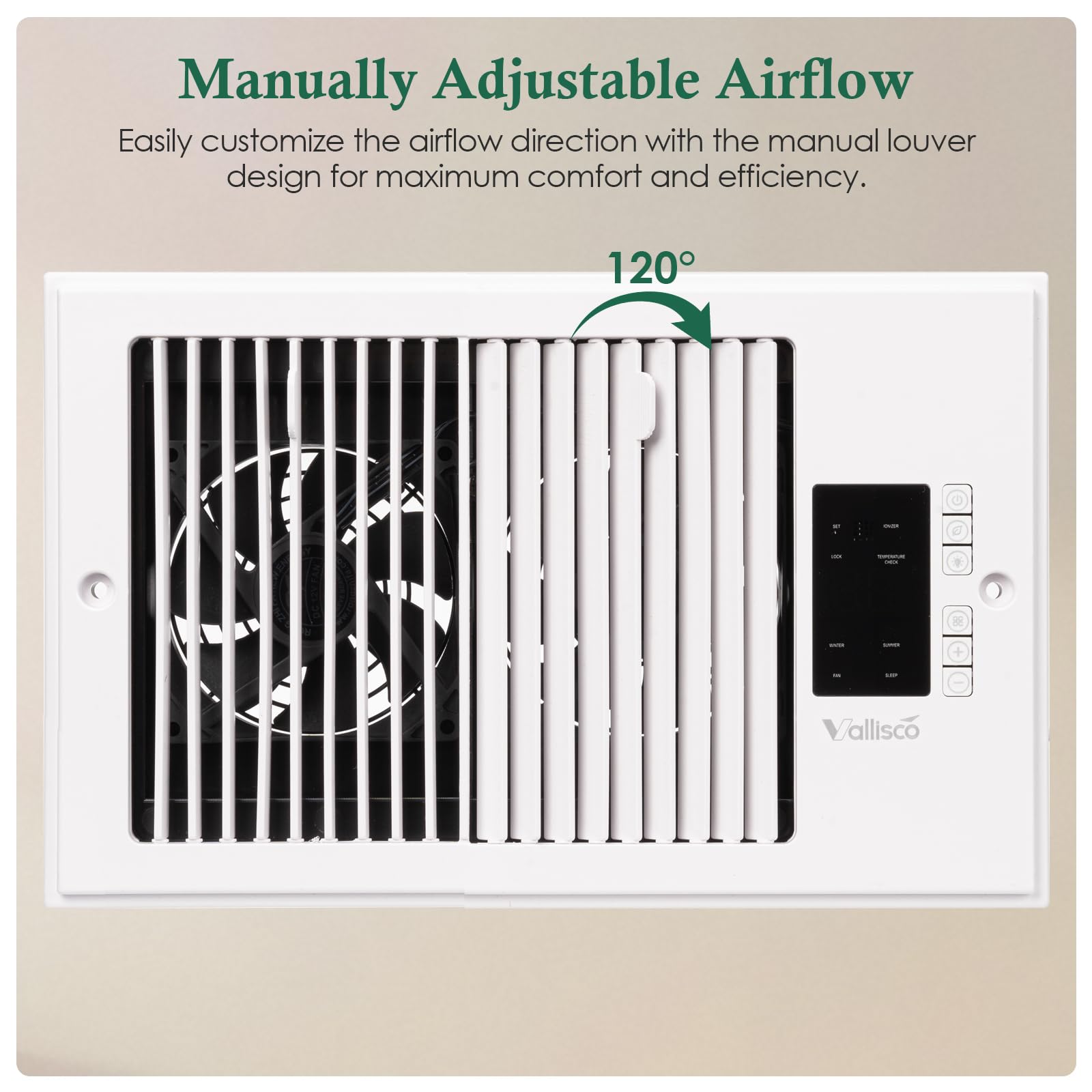VallisCo Register Booster Fan 6" x 10" with Negative Ion, Manual Airflow Direction Control, Quiet 10-Speed Heating Cooling AC Vent Fan with Remote & Thermostat Control for Wall Floor, Bronze