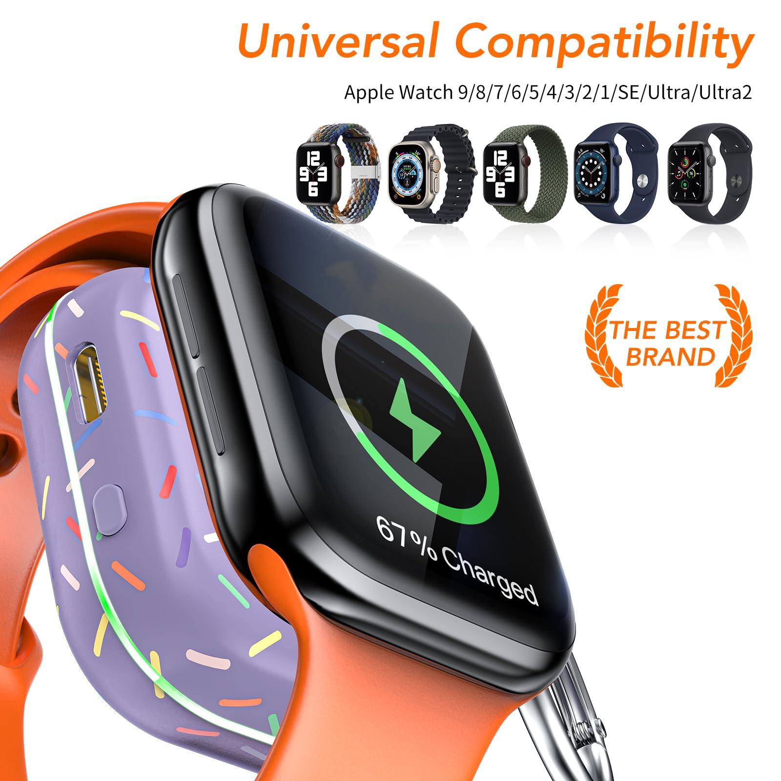 HUOTO Portable Charger for Apple Watch,Wireless Magnetic iWatch Charger 1200mAh Power Bank Travel Keychain Accessories Smart Chargers for Apple Watch Series 11/10/9/8/7/6/SE/5/4/3/2/1/UItra/UItra 2
