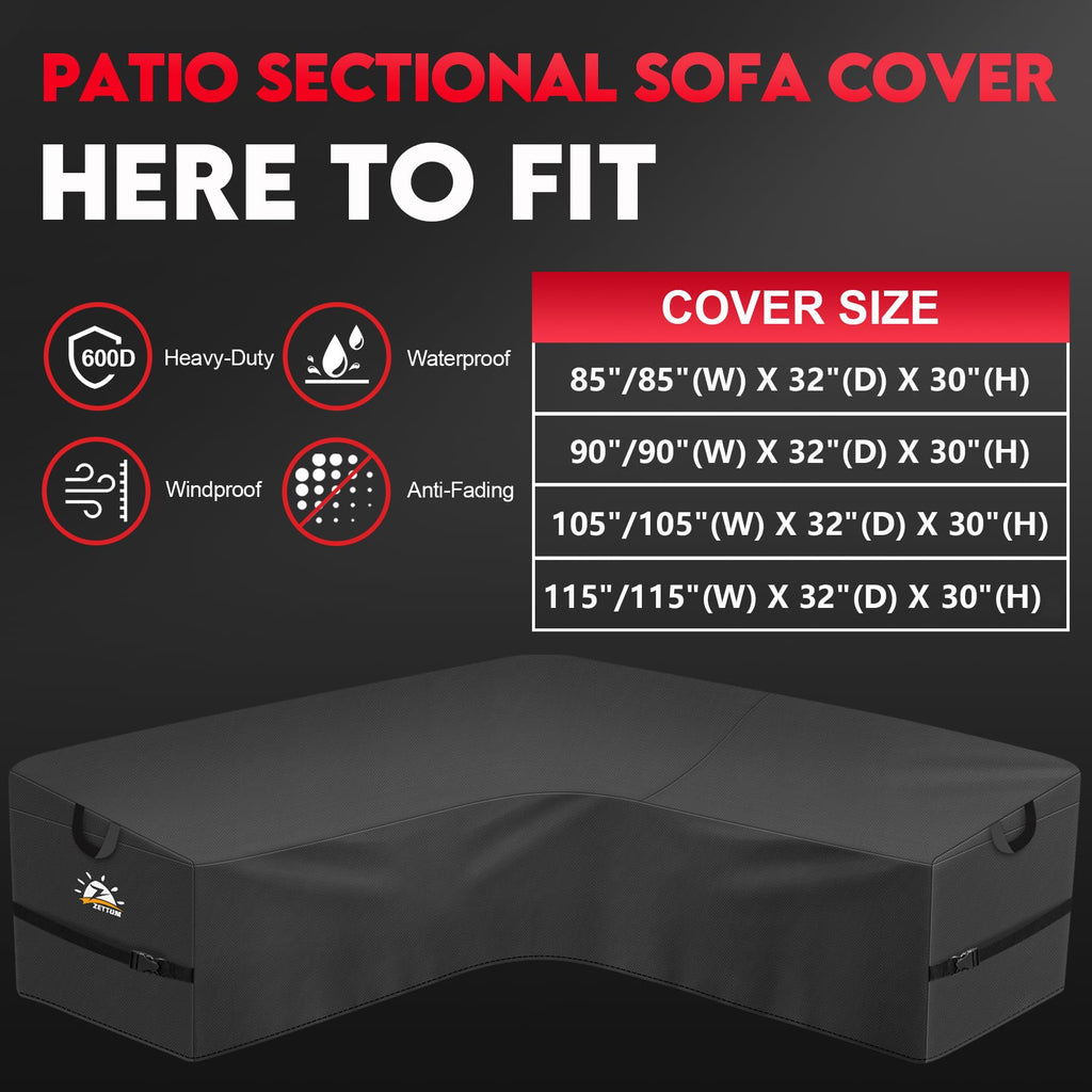 Zettum Outdoor L-Shaped Sectional Cover - 600D Patio Sectional Sofa Cover, Waterproof Patio Furniture Covers for 4-Seater Outdoor Sectional Sofa and Couch, Left Facing, 58x85 Inch Wide