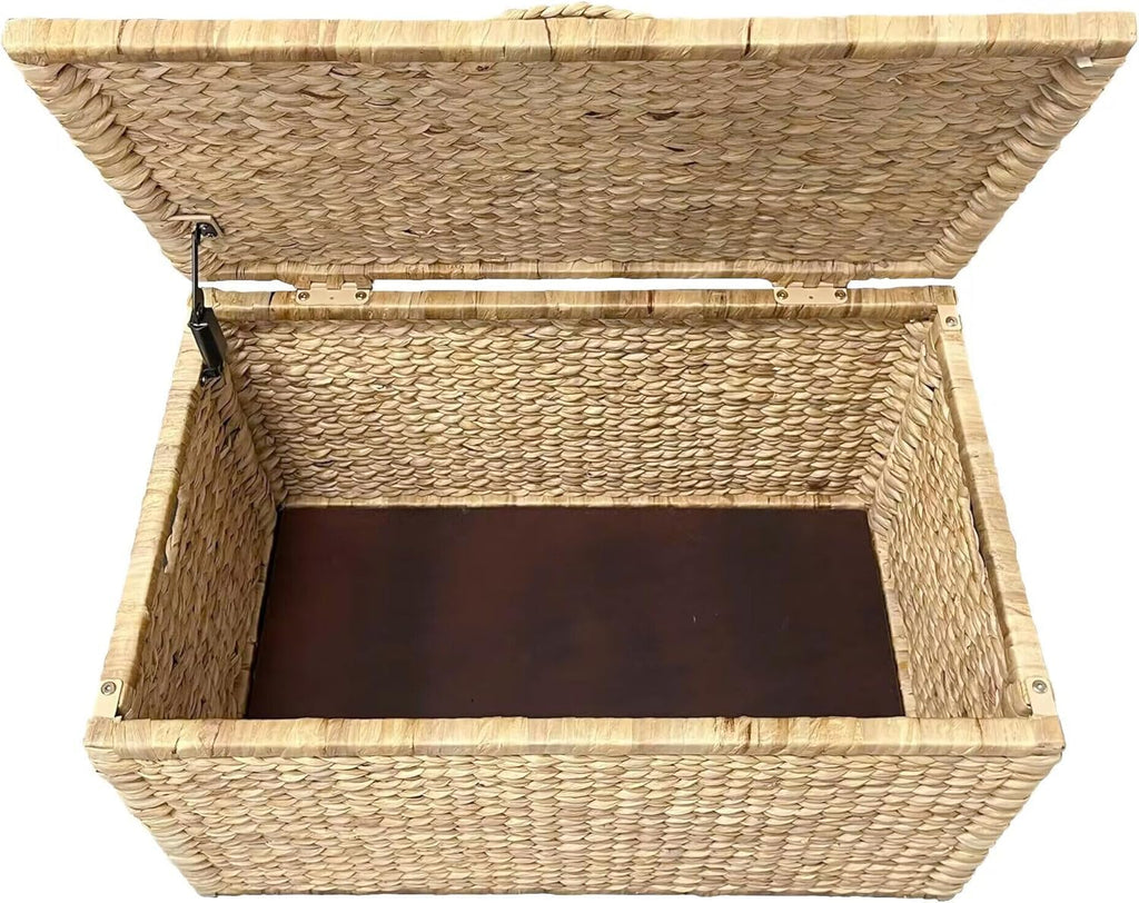 eHemco Heavy-duty Water Hyacinth Wicker Storage Trunk with Metal Frame, 30 by 17.5 by 17.5 Inches, Brown Wash