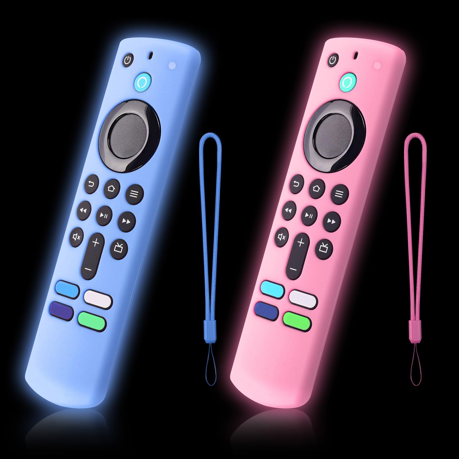 2-Pack Glowing Remote Cover, Silicone Protective Case with Lanyard, Glow Blue and Glow Purple, Compatible with Smart TV Remote Controller