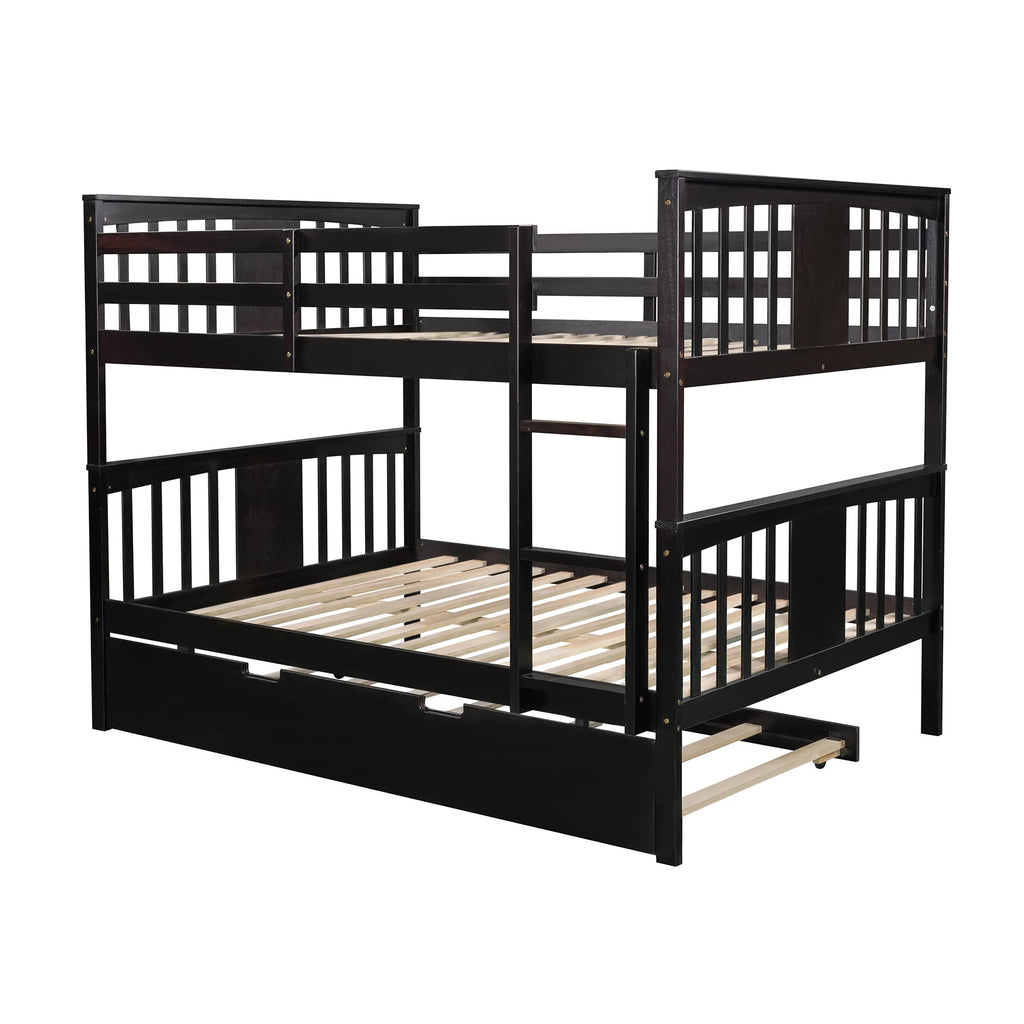 Merax Full Over Full Bunk Bed Convertible to Two Separate Beds, Solid Pine Wood Frame with Safety Guardrail & Headboard, Sturdy Durable Design, for Teens, Espresso