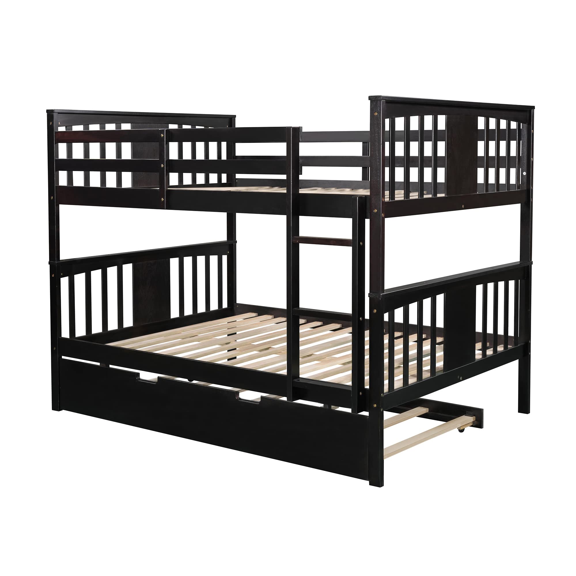 Merax Full Over Full Bunk Bed Convertible to Two Separate Beds, Solid Pine Wood Frame with Safety Guardrail & Headboard, Sturdy Durable Design, for Teens, Espresso