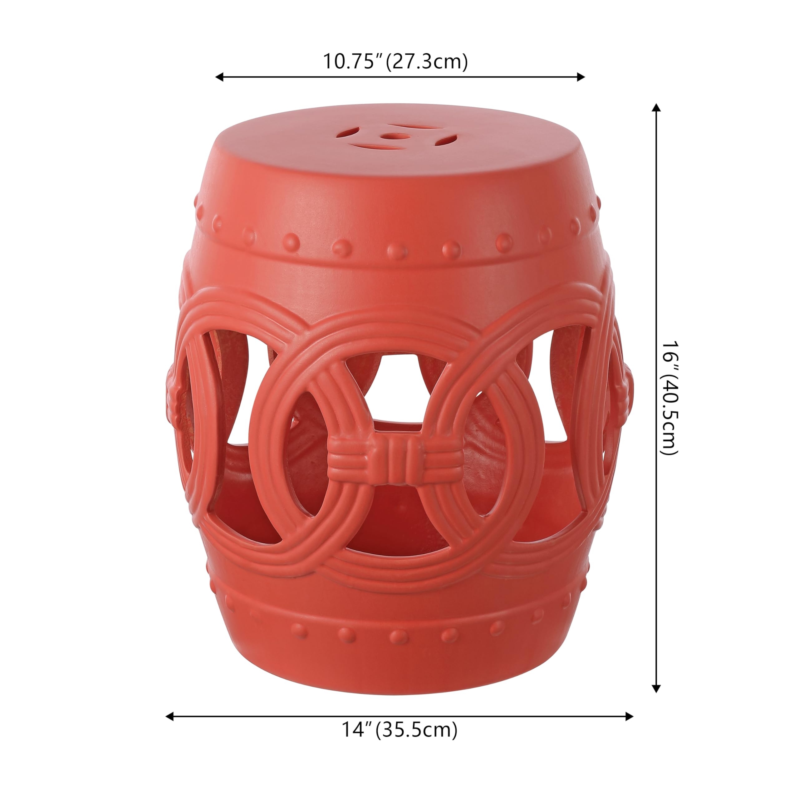 JONATHAN Y Lucky Coins 16" Ceramic Garden Stool, Contemporary Blue/White Cutout Interlocking Rings Drum Indoor/Outdoor Side Table and Plant Stand for Patio, Garden, Living Room TBL1027A