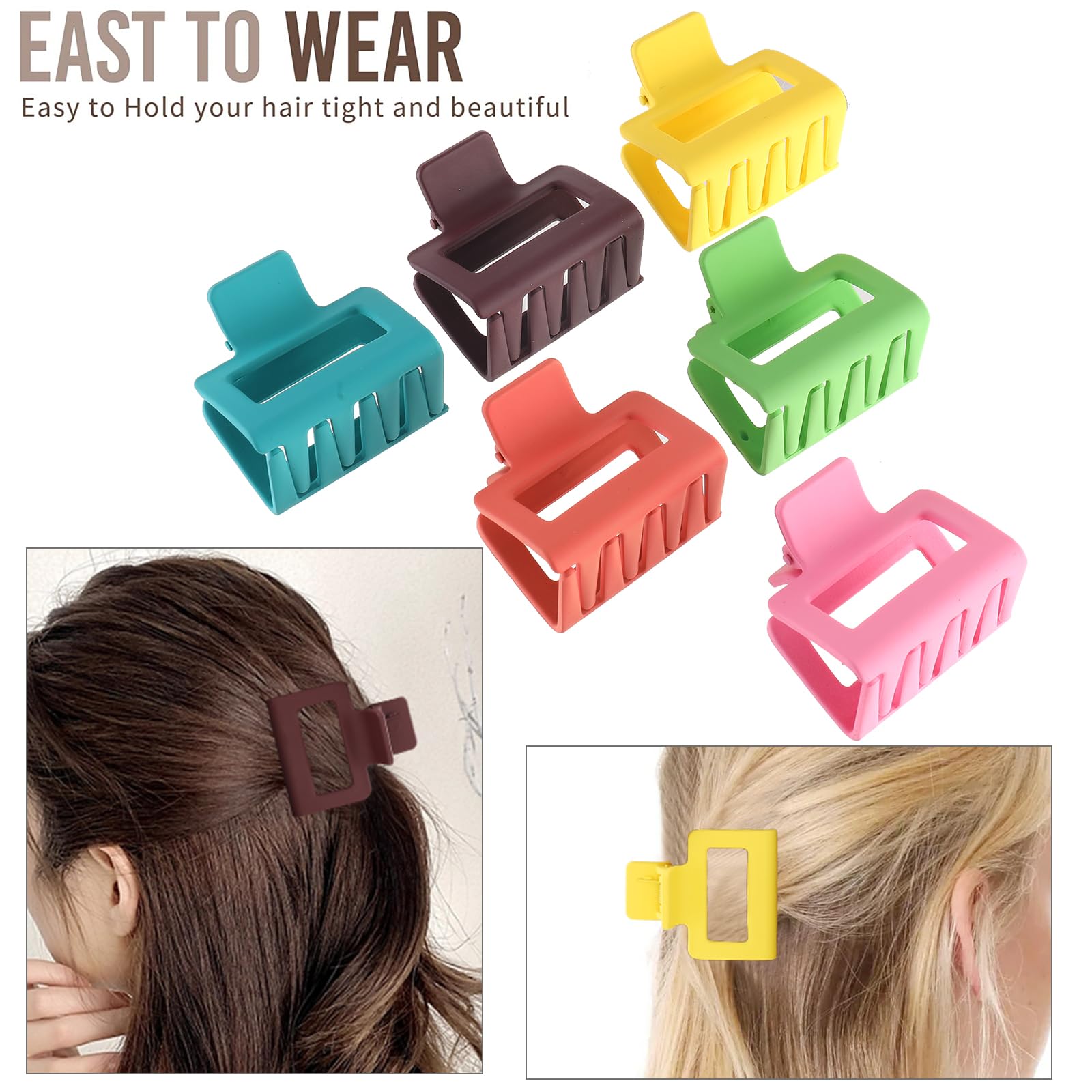 12 Pack Black Square Claw Clips, Big and Small Neutral Rectangle Hair Claw, Non-slip Matte Large Hair Clips for Women,Strong Hold jaw clip for Thick Thin Hair