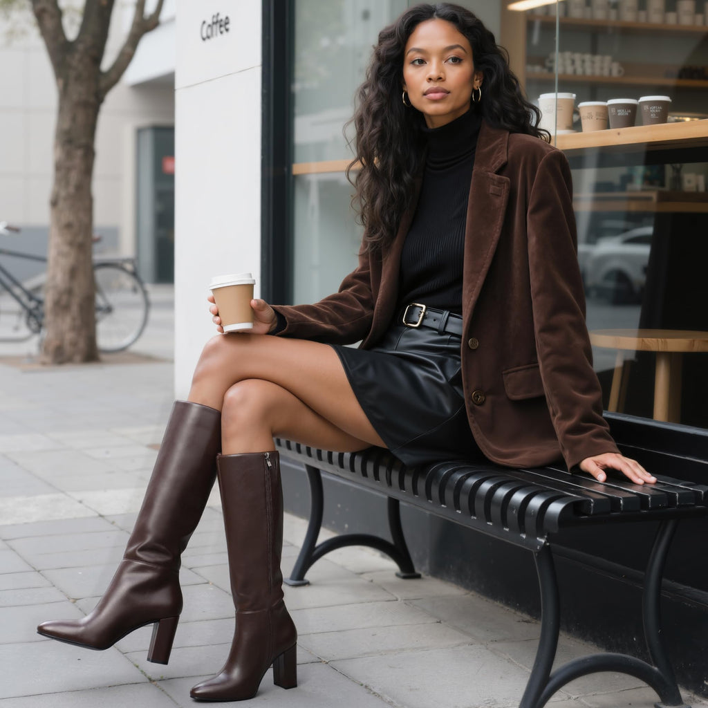 Modatope Knee High Boots for Women Chunky Heel Rounded Toe Womens Tall Boots
