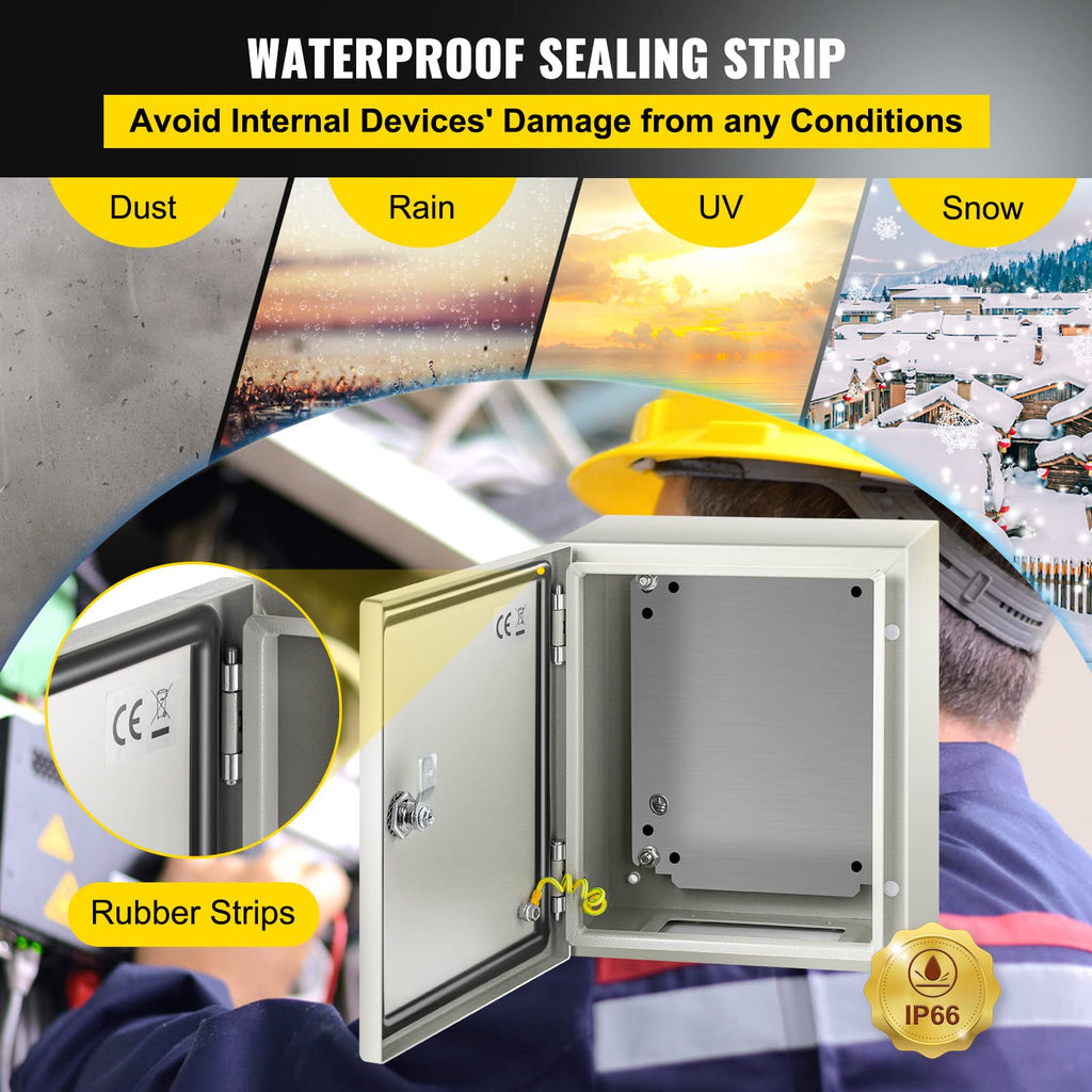 VEVOR NEMA Steel Enclosure, 8" x 8" x 6" NEMA 4X Steel Electrical Box, IP66 Waterproof & Dustproof, Outdoor/Indoor Electrical Junction Box, with Mounting Plate