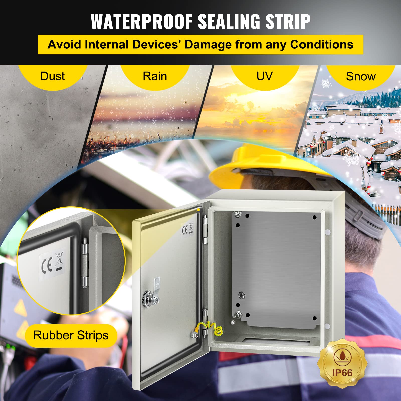 VEVOR NEMA Steel Enclosure, 8" x 8" x 6" NEMA 4X Steel Electrical Box, IP66 Waterproof & Dustproof, Outdoor/Indoor Electrical Junction Box, with Mounting Plate