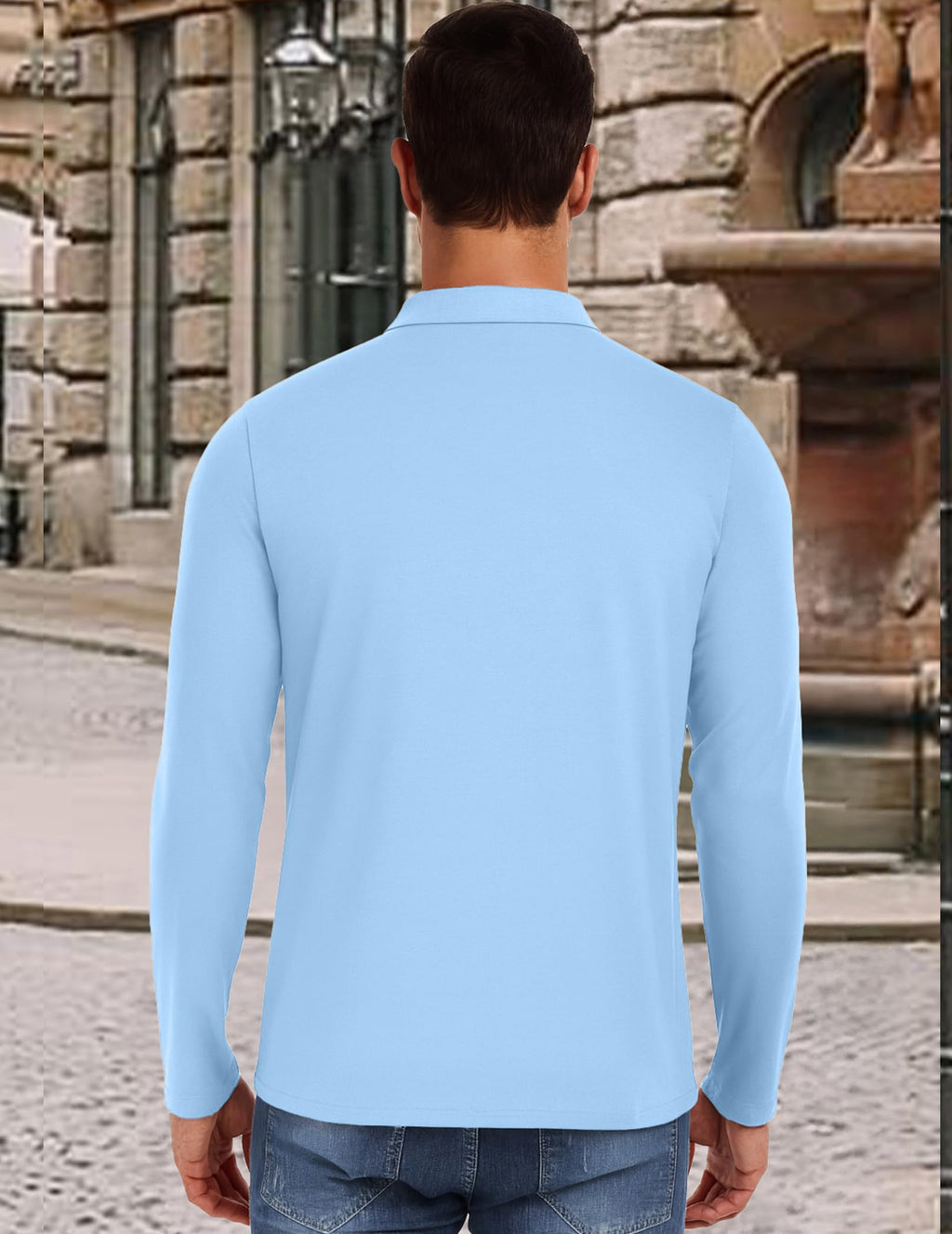 PEGENO Mens Polo Short/Long Sleeve Shirt Classic Button Basic Solid Color Designed Collared Polo Shirt Fashion Casual Shirts