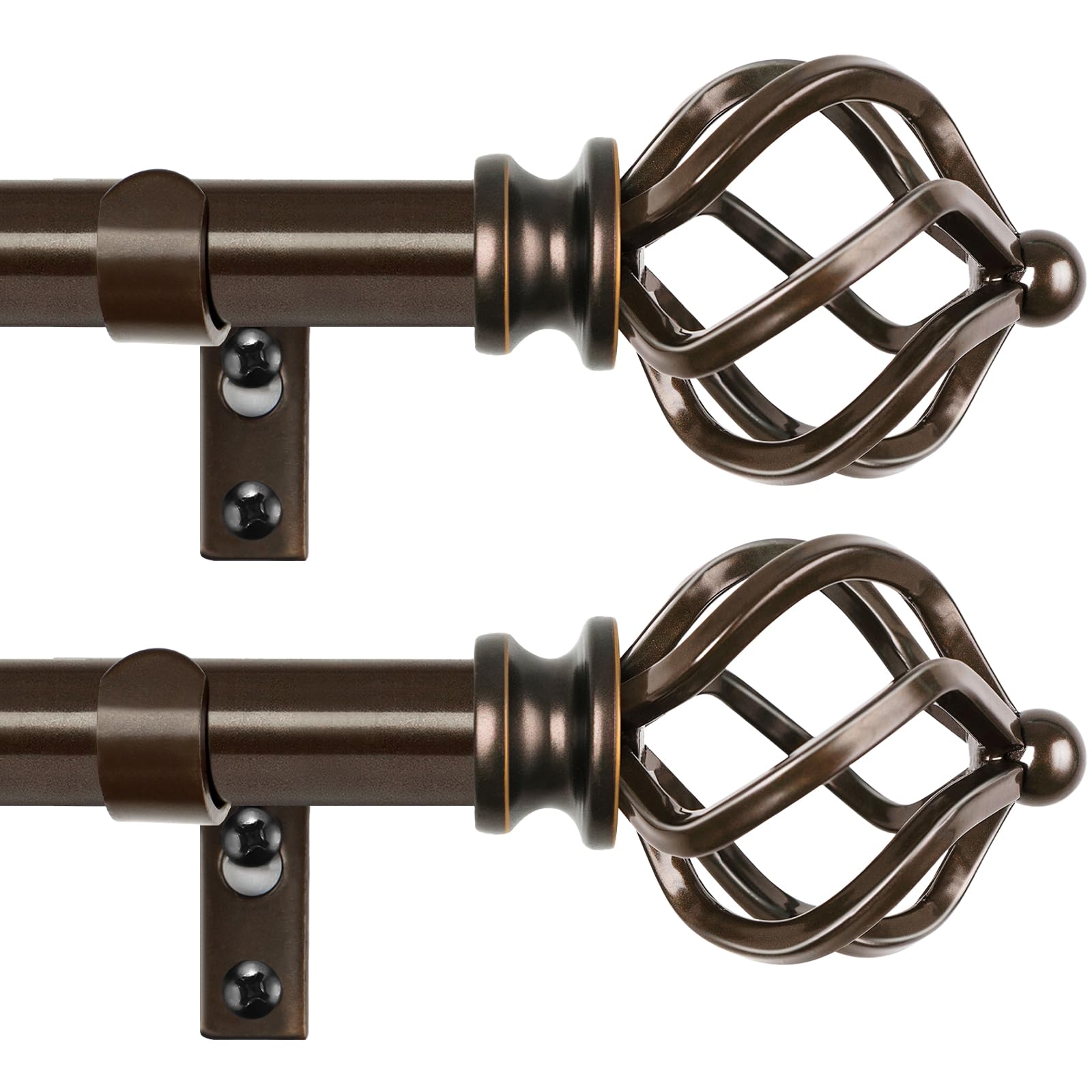 KAMANINA Silver Curtain Rod 32 to 58 Inch(2.6-4.8ft), Adjustable Curtain Rods for Windows 28 to 48 Inch, 3/4 Inch Splicing Drapery Rods with Twisted Cage Finial