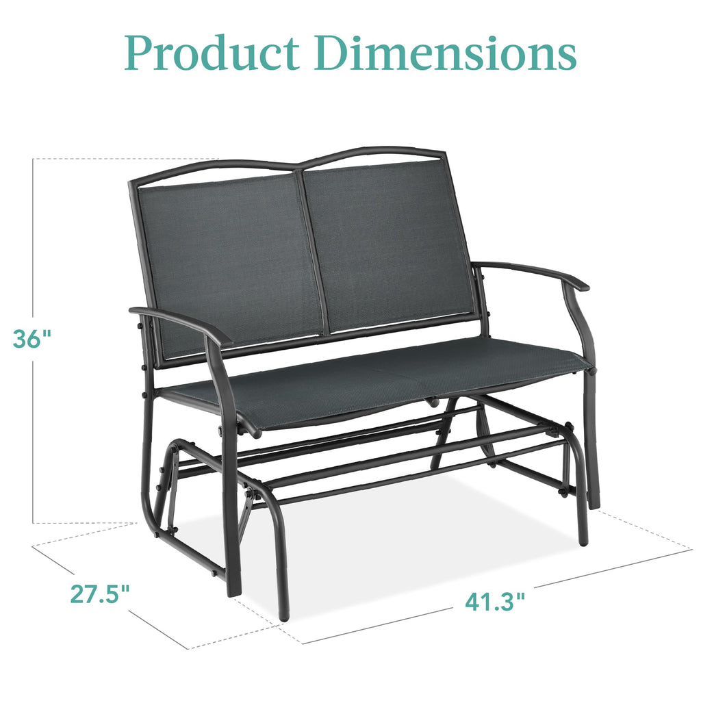 Best Choice Products 2-Person Outdoor Patio Swing Glider Steel Bench Loveseat Rocker for Deck, Porch w/Textilene Fabric, Steel Frame - Black