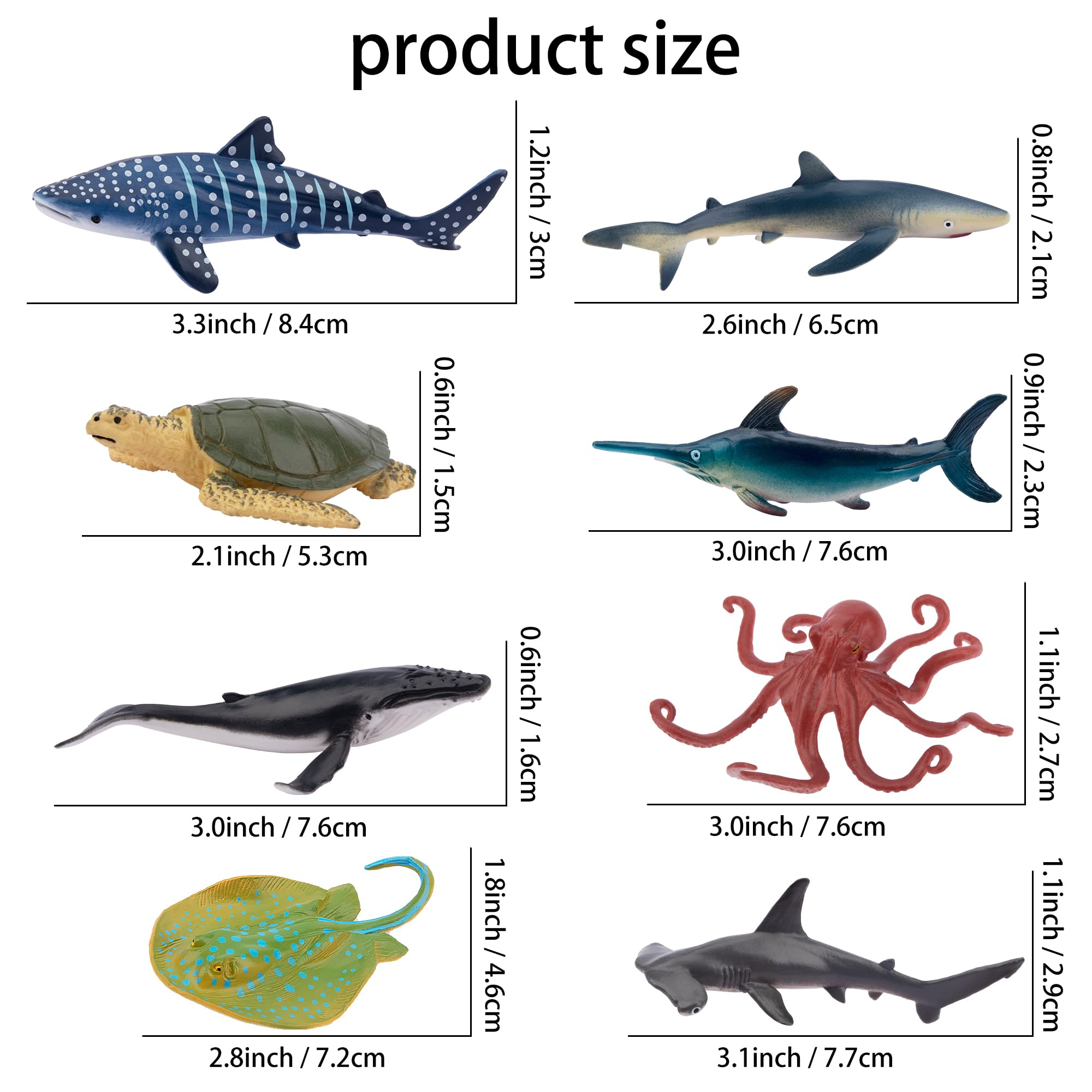 Toymany 10PCS 5-6" L Realistic Shark Bath Toy Figurines, Plastic Ocean Sea Animals Figures Set Includes Great White Shark Cake Toppers Christmas Birthday Gift for Kids Toddlers