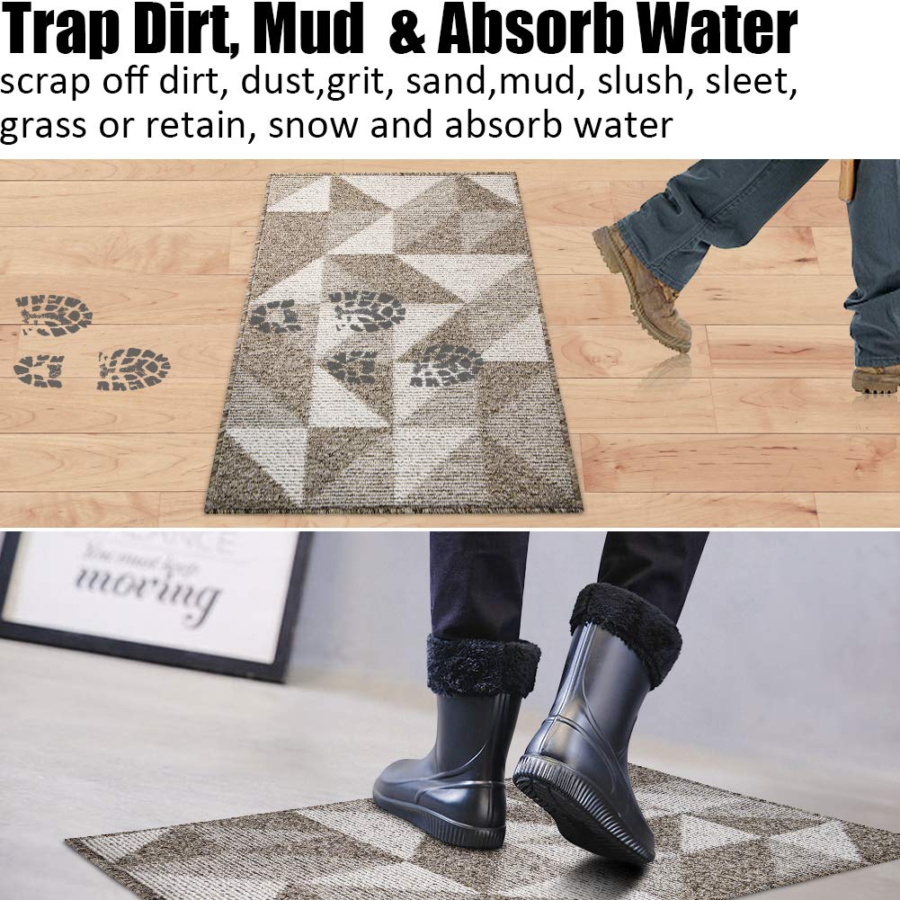 Indoor Doormat 24"x 36", Absorbent Front Back Door Mat Floor Mats, Rubber Backing Non Slip Door Mats Inside Mud Dirt Trapper Entrance Door Rug Carpet, Machine Washable Low Profile-Brown Time Cloister