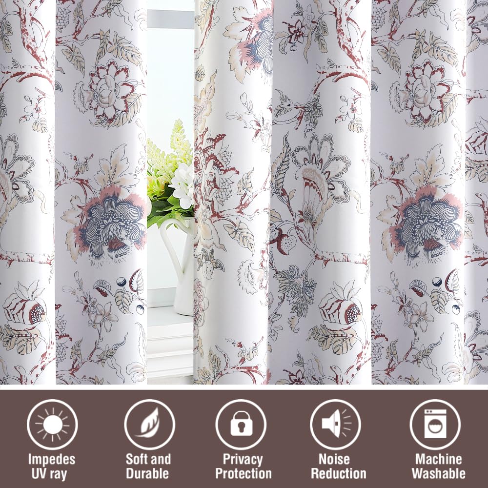 H.VERSAILTEX Blackout Curtains 63 Inch Length 2 Panels Set Floral Print Curtain Drapes for Living Room Thermal Insulated Grommet Window Curtains for Bedroom - Traditional Floral in Antique Green