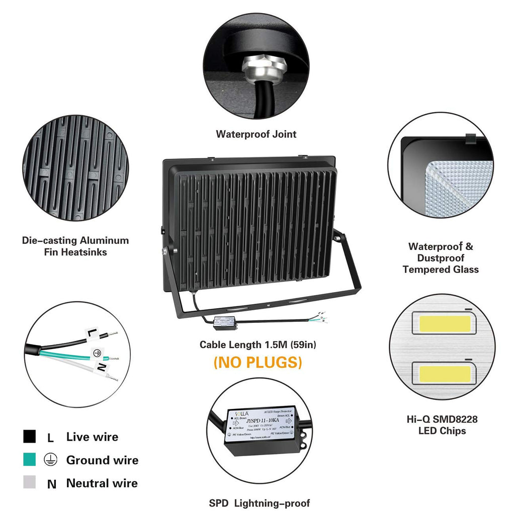 2 Pack 100W LED Flood Light Outdoor, 8000LM Super Bright Security Lights, 550W Equivalent, IP66 Waterproof, 3000K Warm White, Outside Floodlight for Garage, Garden, Lawn and Yard
