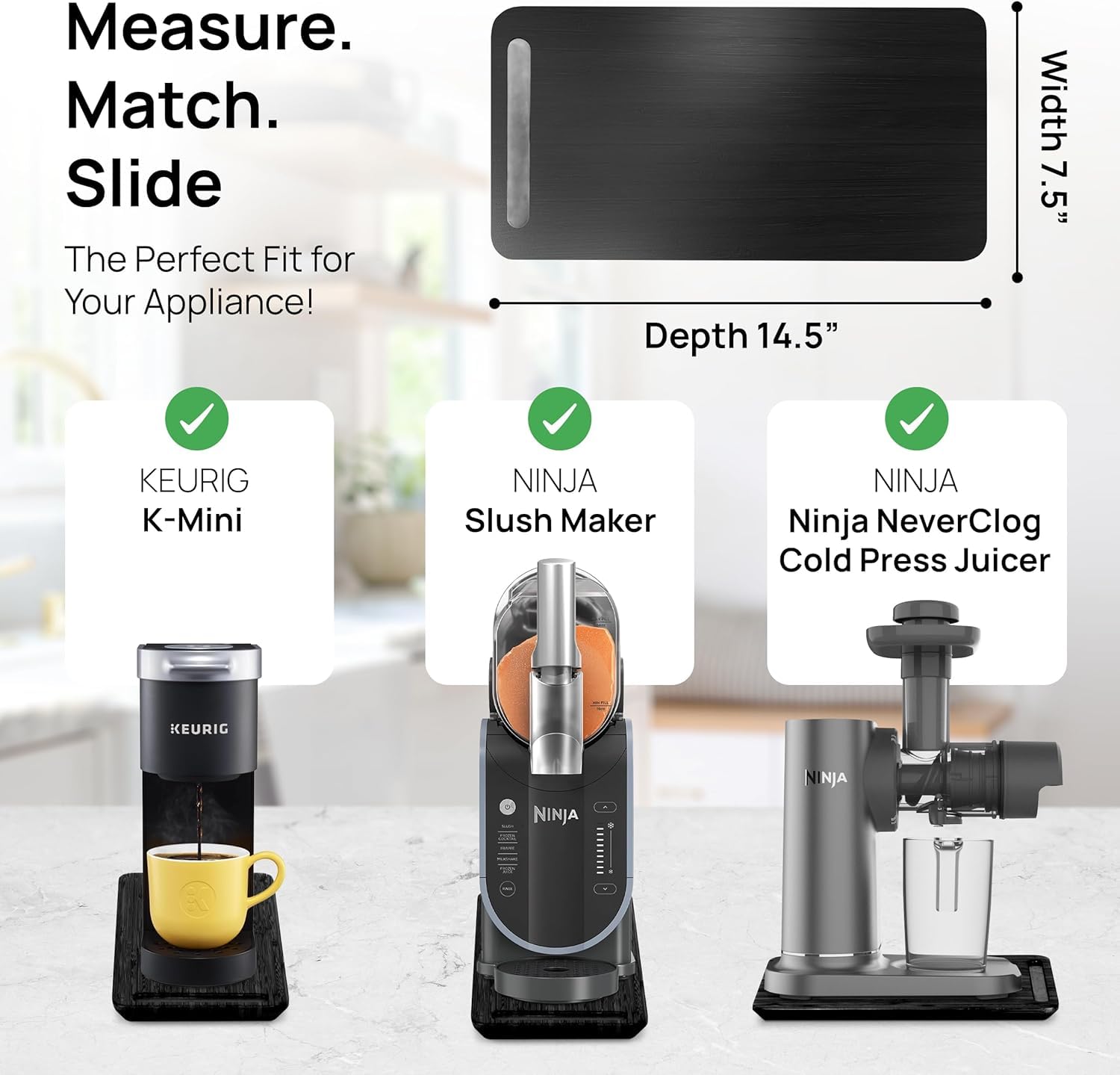 Ibyx Premium Bamboo Mixer Slider for KitchenAid 4.5-5 Qt Tilt-Head Stand Mixer - Food-Grade Appliance Slider Mat for Kitchen Countertop Storage Accessories (Black)
