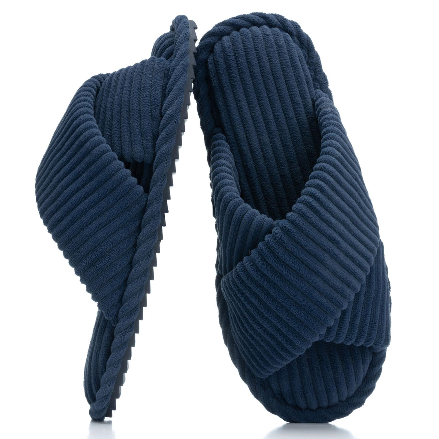 GOEWY Slippers for Women Memory Foam House Bedroom Corduroy Crossbands Open Toe Slides Sandals Shoes Comfy Trendy Gift for womens Anti-Skid sole