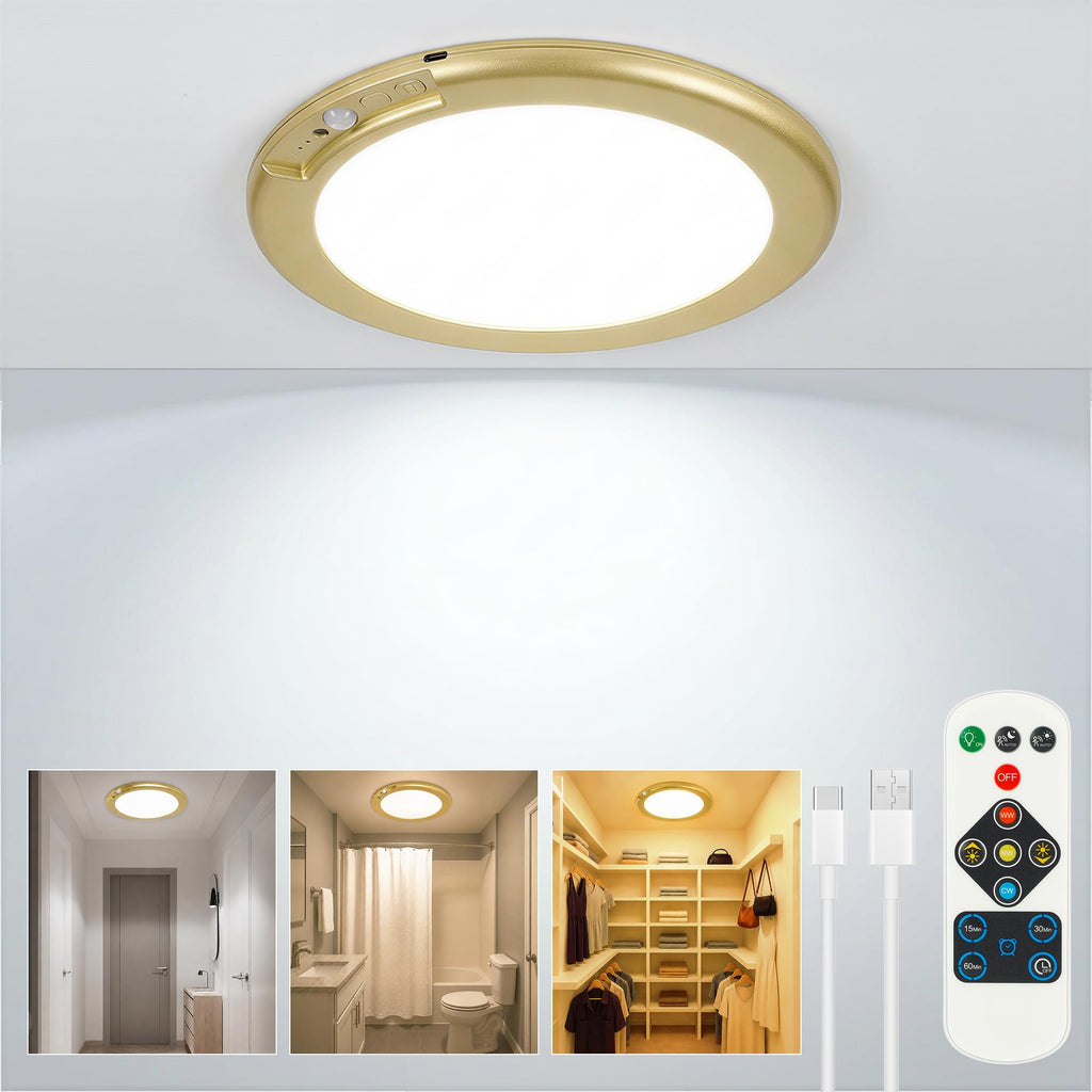 Wireless Closet Lights Motion Sensor - No Wiring Rechargeable Ceiling Light Night Light Indoor, Battery Operated Led Lights for Bedroom with Remote, Living Room Bathroom Home & Kitchen Decor Lighting
