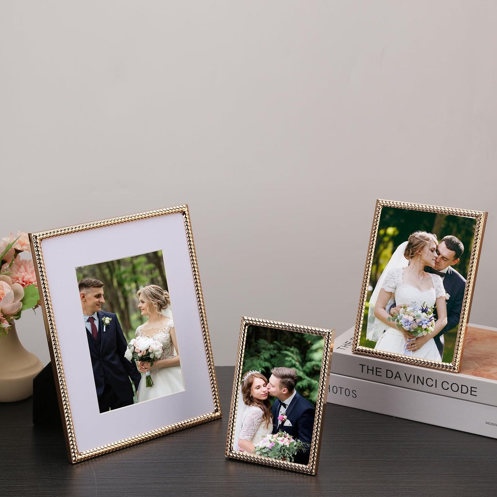 4x4 Gold Rope Design Metal Picture Frame With Mat for 3x3'', Premium Velvet Backing Real Glass Front Desktop & Wall Display Elegant Home Decor