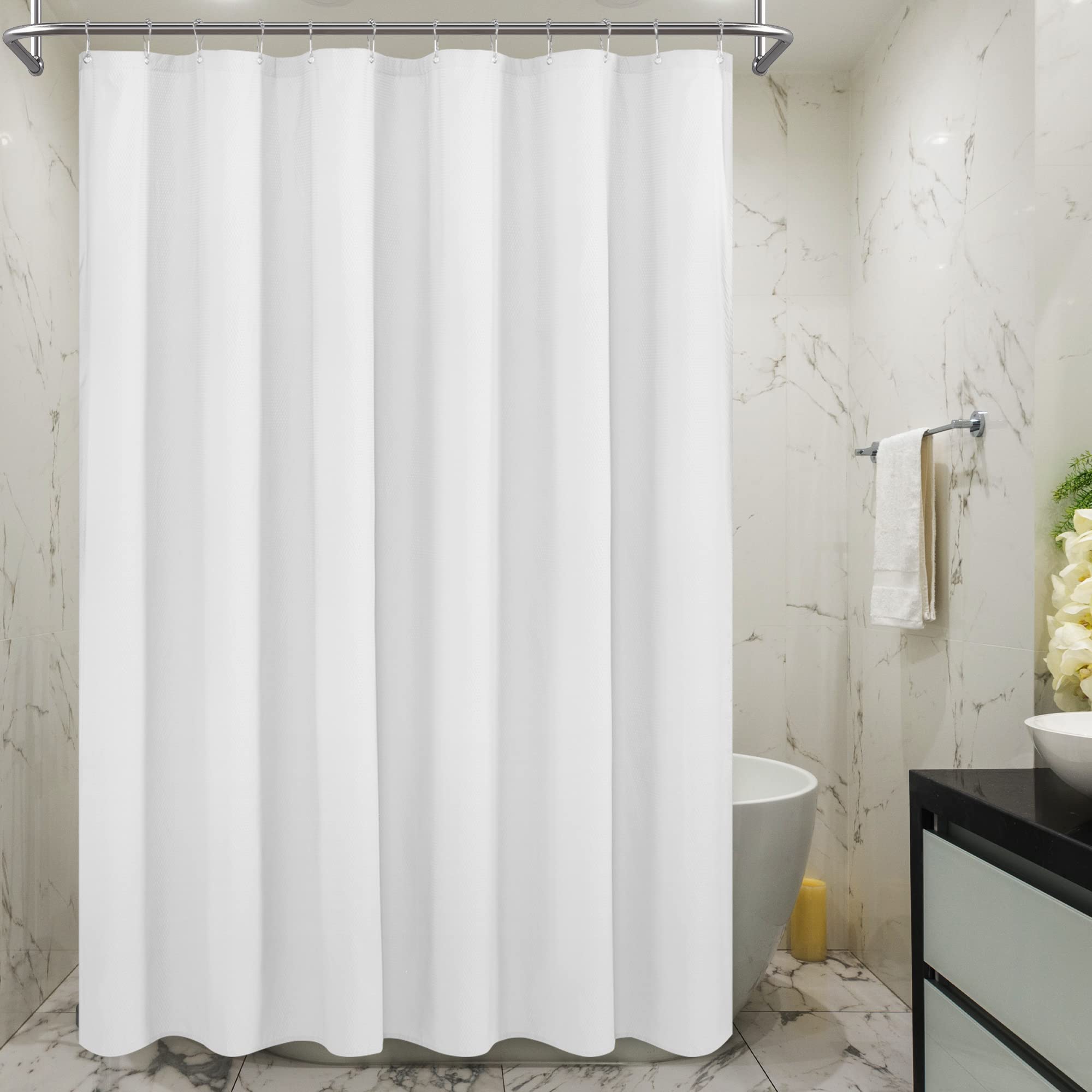 Mrs Awesome Embossed Microfiber Shower Curtain Liner 70 x 72 inches, Soft Fabric Shower Curtain Washable and Water Repellent,70x72, Cream