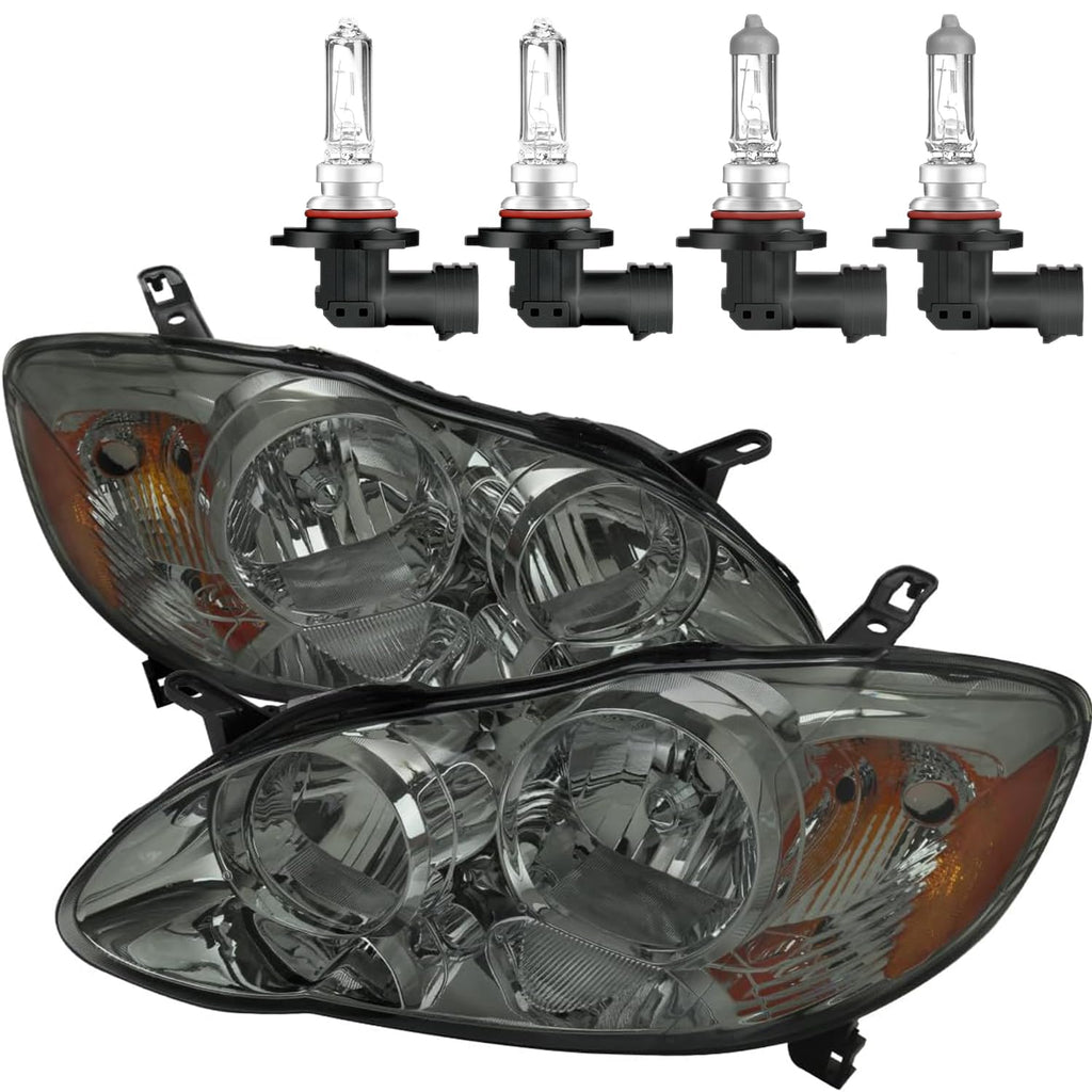 Headlights Assembly for 2003-2008 Toyota Corolla Headlamp Replacement Clear Lens Chrome Housing Amber Reflector Driver & Passenger Side