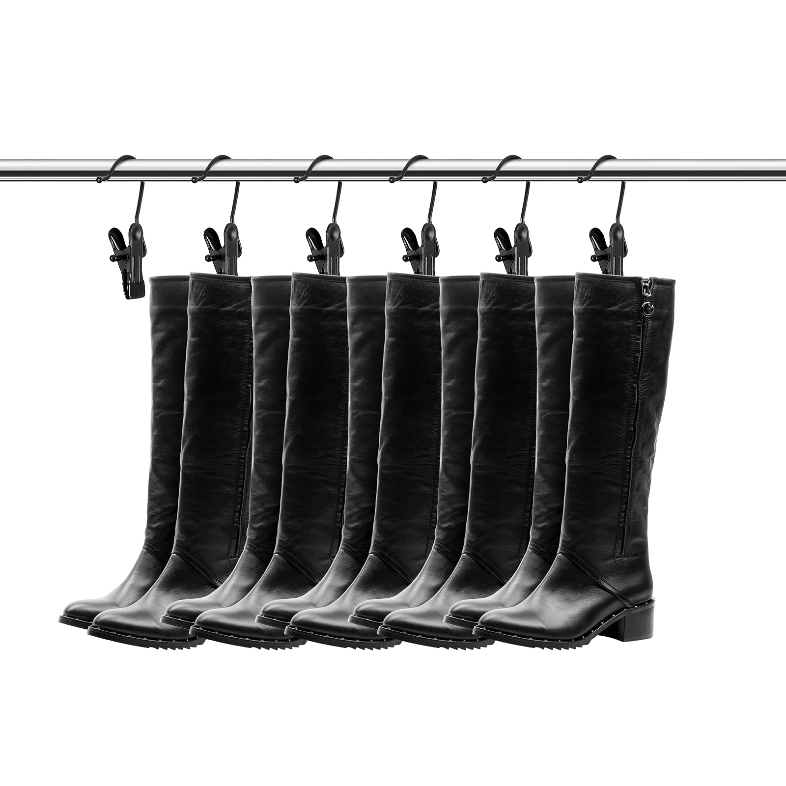 Hotop 20 Pieces Boot Hanger Clips for Closet, Laundry Hanging Hooks Heavy Duty Clips Boot Holder Portable Single Hooks Space Saving for Pants Jeans Clothes Hats Tall Towels (Black)
