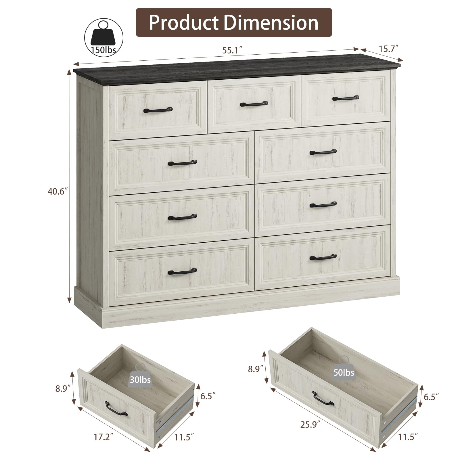 Farmhouse 5 Drawers Dresser for Bedroom, 44" Tall Brown dresser Wood Rustic Chest of Drawers with Wide Metal Handle,Natural Texture,Drawer Organizer for Bedroom,Living Room,Hallway and Entryway