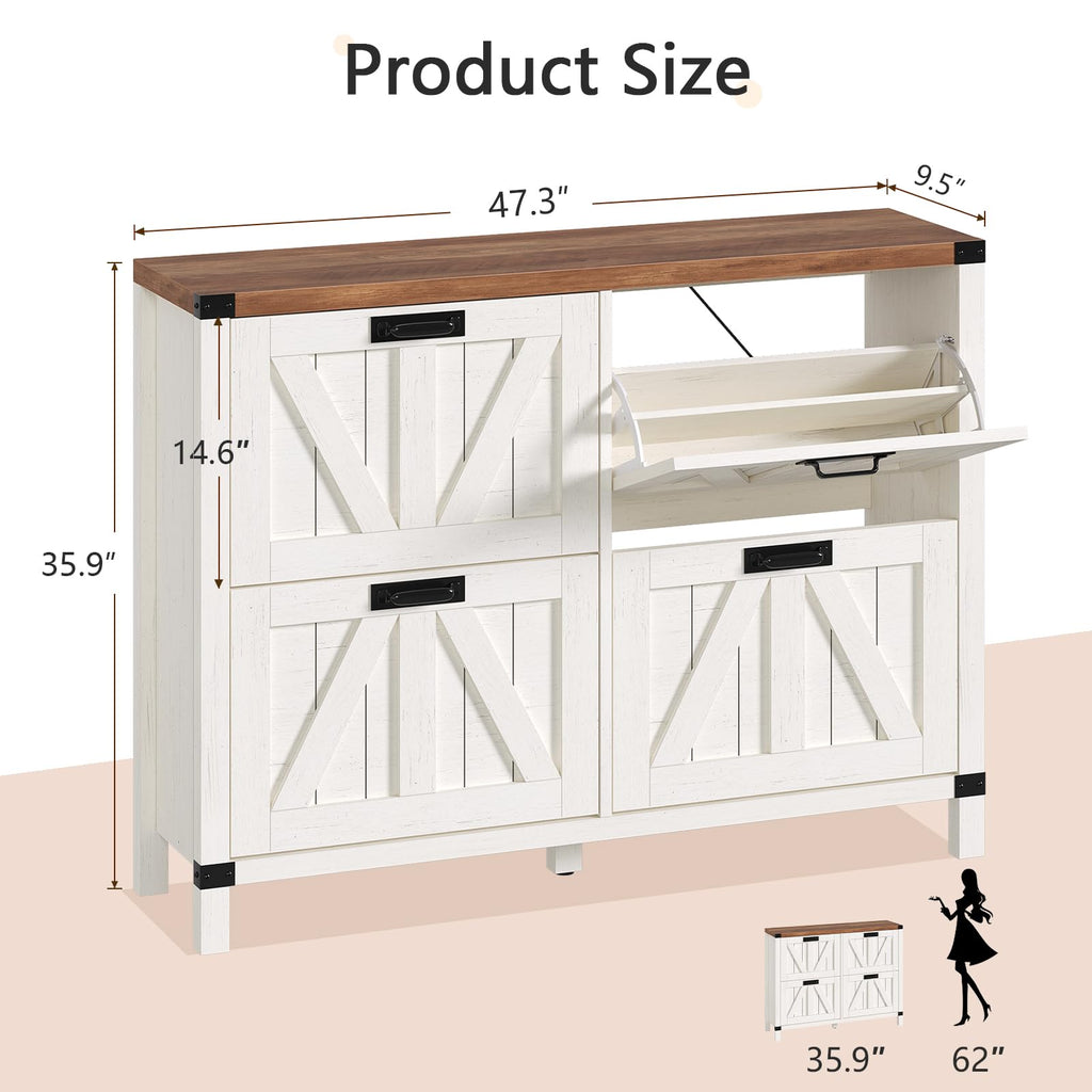 YOMILUVE Shoe Cabinet Storage for Entryway, Fluted Shoe Cabinet with 2 Flip Drawers, Hidden Shoe Rack Tall Freestanding Shoe Organizer with Legs for Hallway, Blue