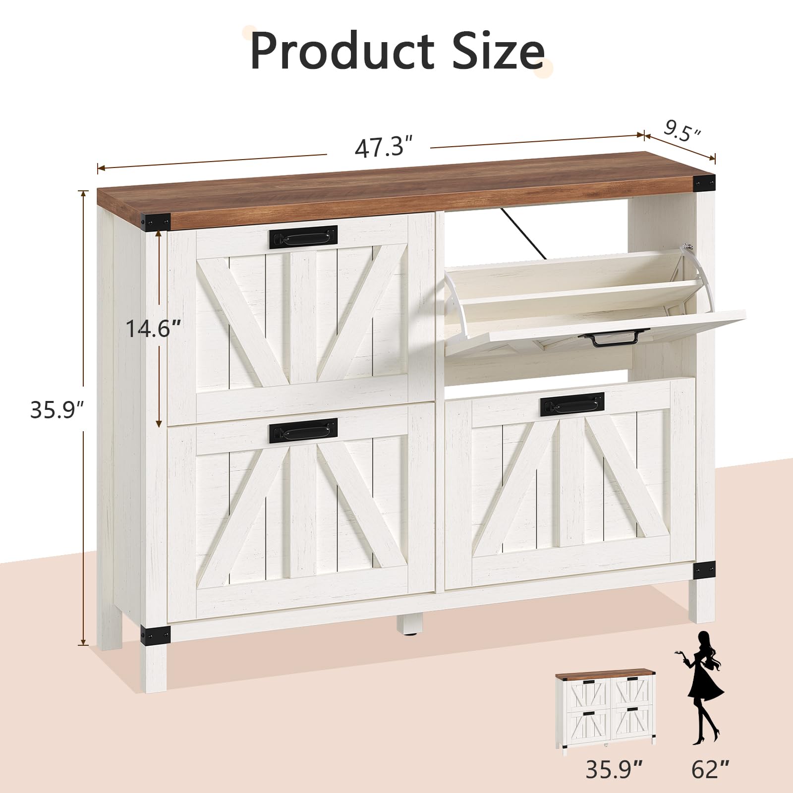 YOMILUVE Shoe Cabinet Storage for Entryway, Fluted Shoe Cabinet with 2 Flip Drawers, Hidden Shoe Rack Tall Freestanding Shoe Organizer with Legs for Hallway, Blue