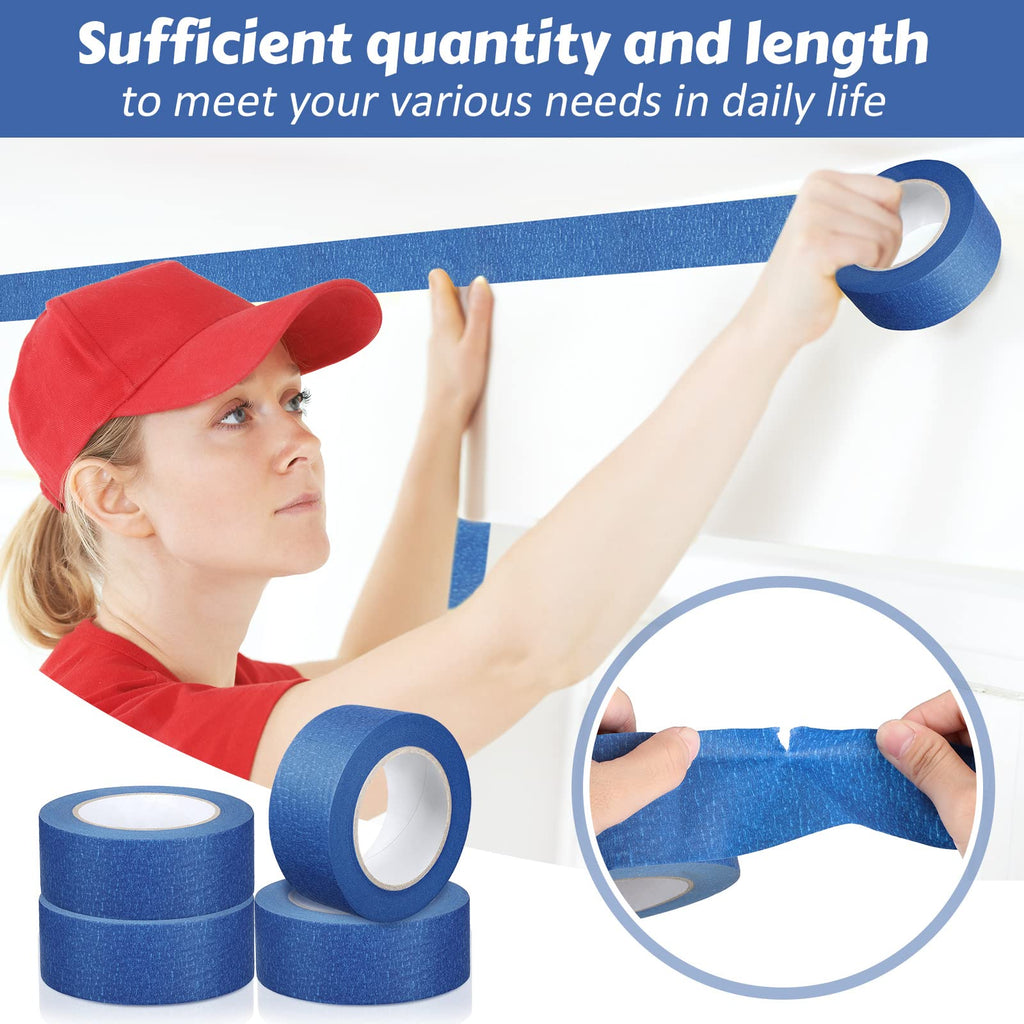 Fainne 12 Rolls Blue Painters Tape Bulk Multi Pack Safe Paint Paper Masking Tape for Wall Painting Decoration Supplies (Blue,1 Inch X 55 Yards)