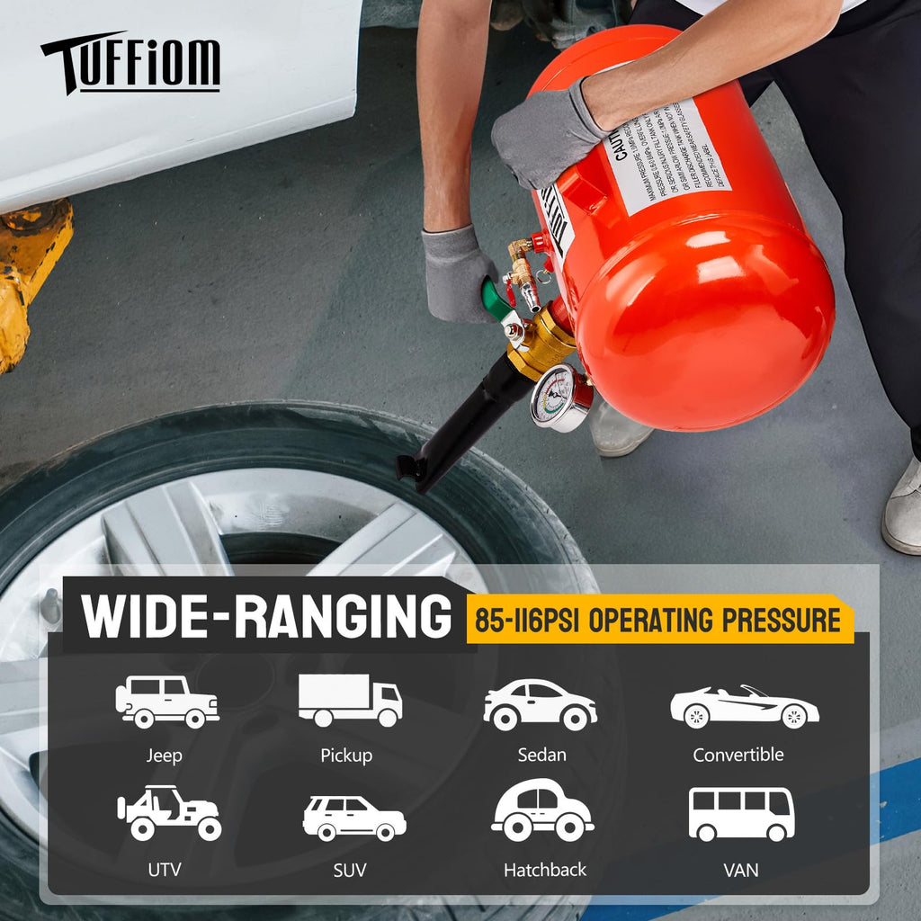 TUFFIOM 5 Gallon Air Tire Bead Blaster Seater w/Pressure Gauge & Handle, Wheel Seating Tool Inflator Tank for Truck ATV, 85-116PSI Operating Pressure, Red