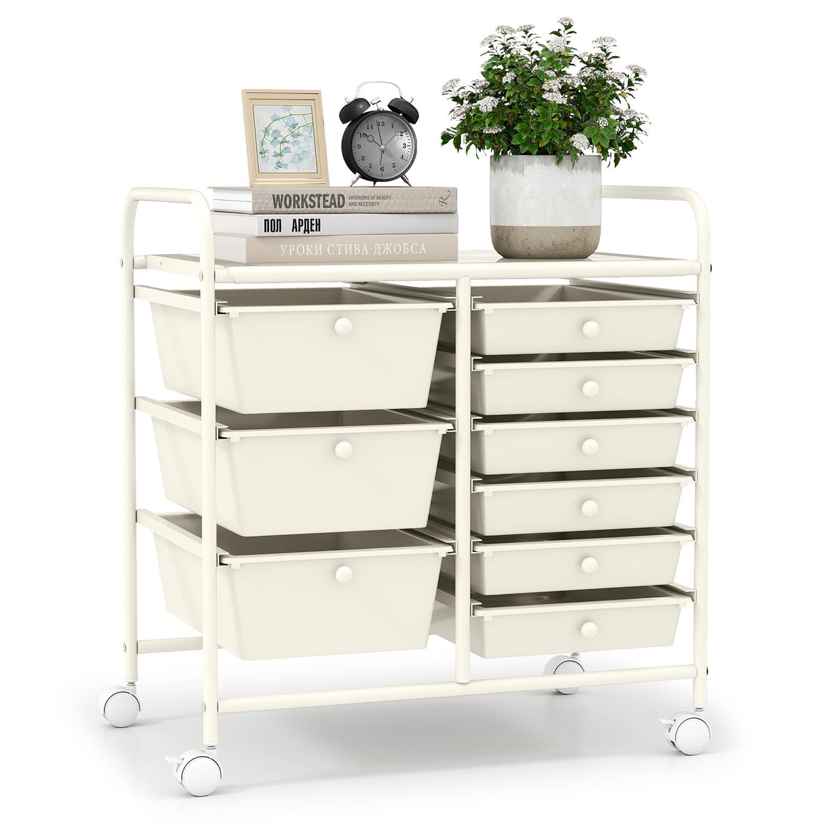 LDAILY 9 Drawer Rolling Storage Cart, Rolling Cart with Drawers for Classroom, Art Supply Craft Organizer on Wheel with Metal Frame & Handles for Home Office School