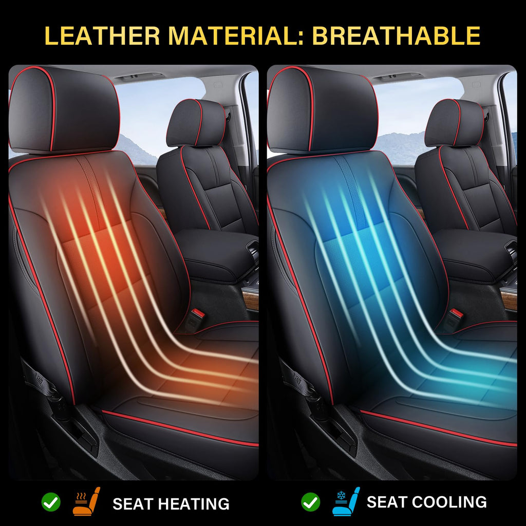 Coverado Chevy Silverado Seat Covers, Faux Leather Seat Covers Fit for Chevy Silverado GMC Sierra 2007-2025 1500, 2015-2025 2500HD 3500HD Crew Double Extended Cab (Front, Black)