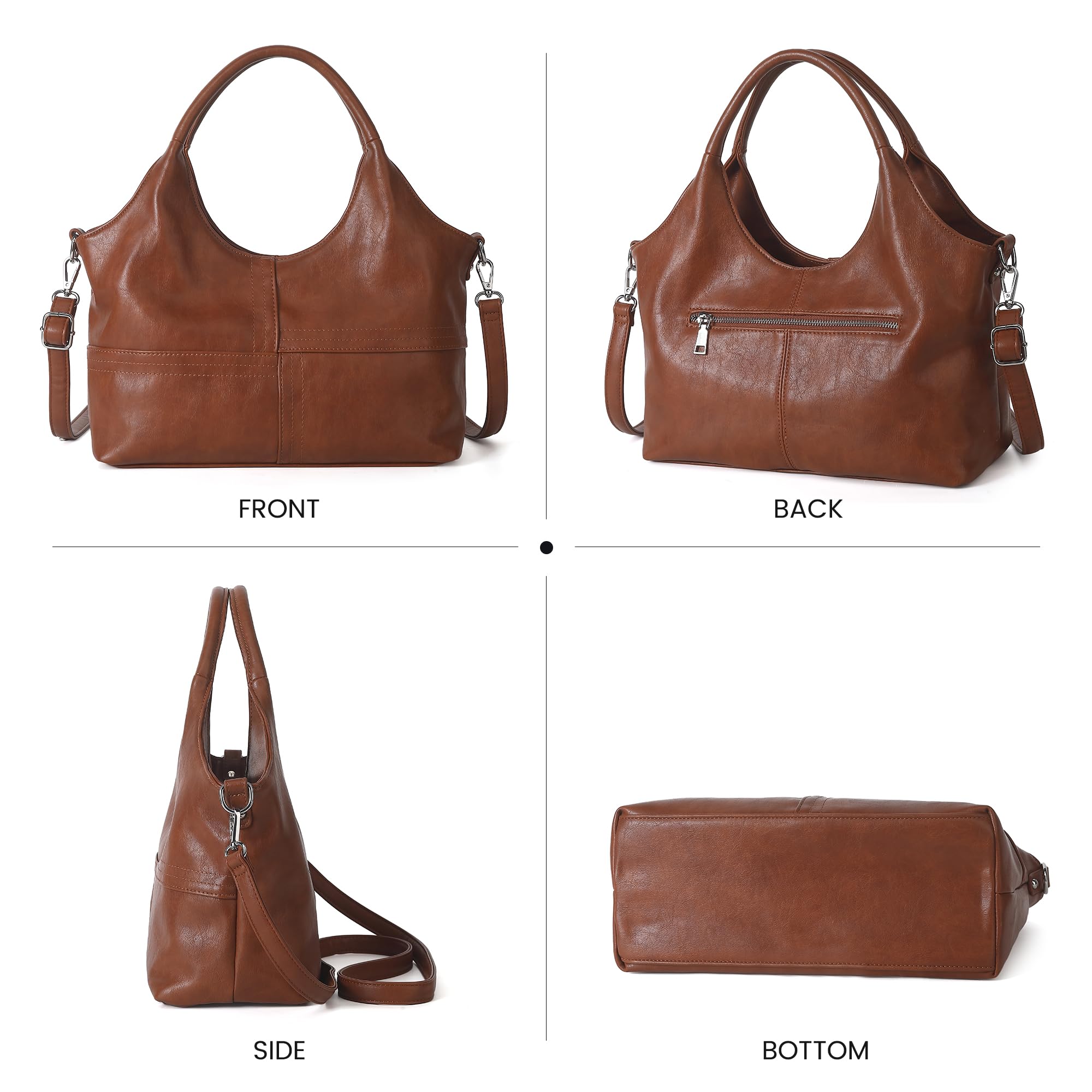 KOGTLA Medium Vegan Leather Purses for Women with Detachable Satchel Strap, Ladies Handbags, Tote Hobo Bags with Two-Handle