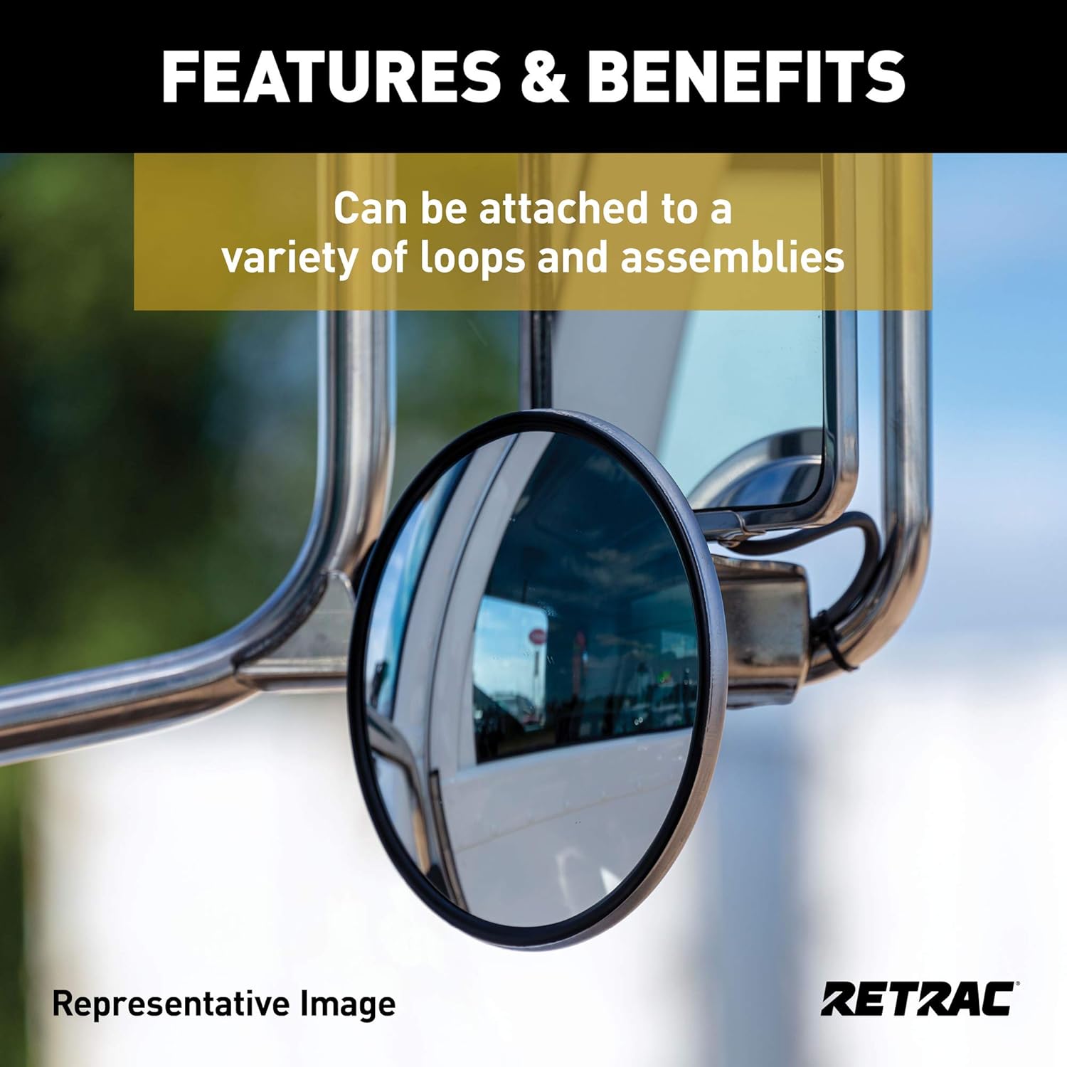 RETRAC 610673 8-Inch Stainless Steel Center-Mount Convex Mirror Head with J-Bracket, Universal Driver or Passenger Side