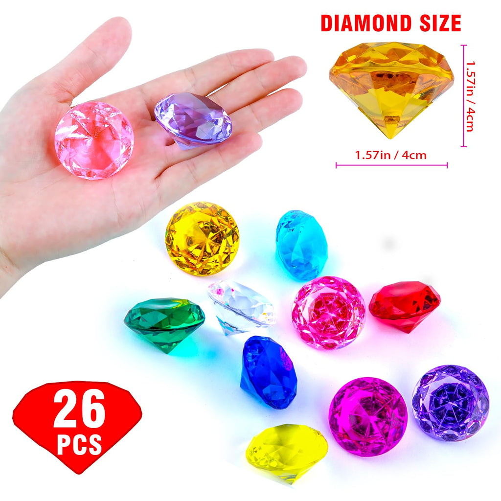 Niceup 26PCS Blue Fake Diamonds Gem Toys, 1.5in Pool Diving Gems Acrylic Plastic Gemstones for Kids, Party Décor Jewels Treasure Hunt Hiding Sensory Bin Filler Toys Craft Supplies