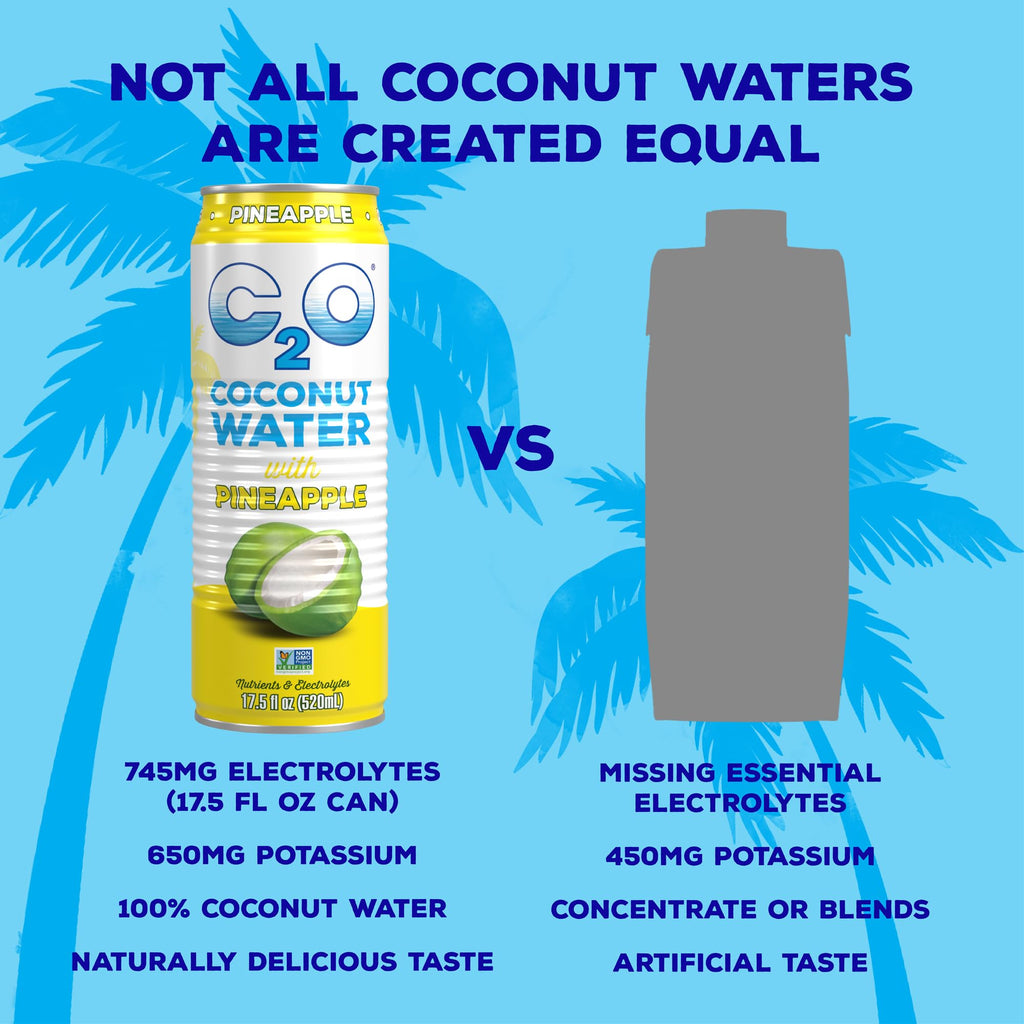 C2O - Coconut Water with Ginger, Lime, & Turmeric (12 Pack) - Made with Fresh Coconut Water - Plant Based - Non GMO - Canned Water - Natural Hydration, Electrolytes, & Potassium - 12 Cans, 17.5 FL OZ