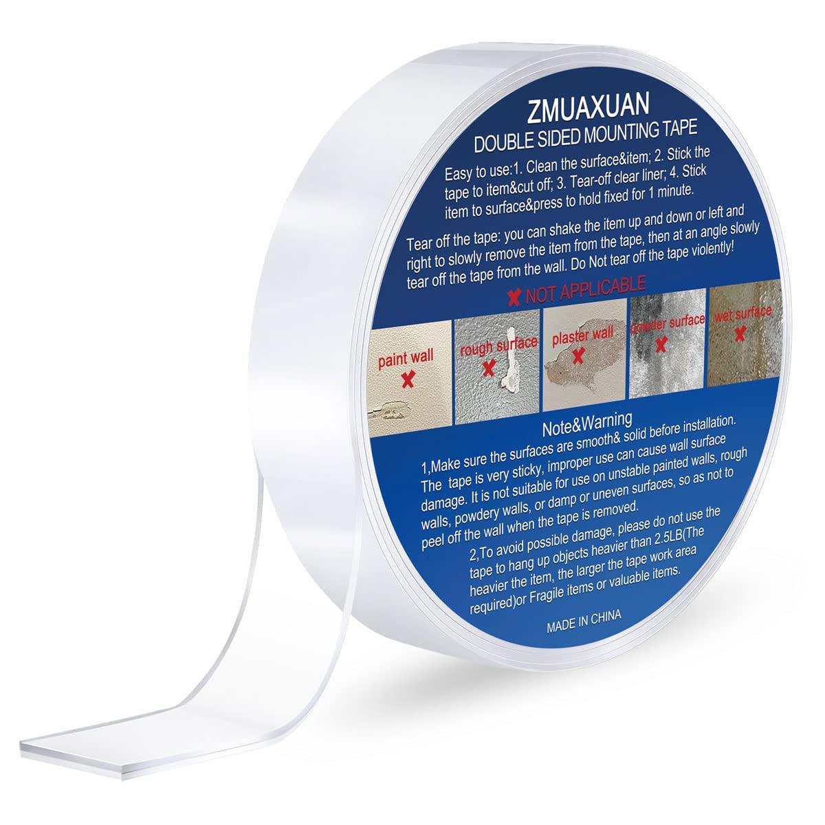 ZMUAXUAN Strong Nano Double Sided Tape Heavy Duty Mounting,Clear Removable Wall Sticky Adhesive Strips,Reusable Thick Gel Grip for Hanging Picture,Poster,Carpet,Photo