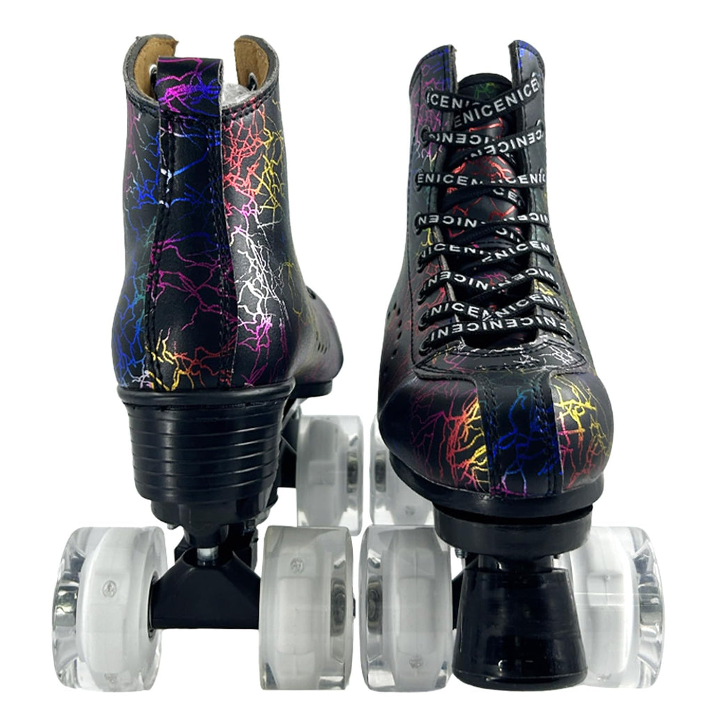 Roller Skates for Men and Women, Black Derby Roller Skates with 4 Shiny Wheel, Classic Double-Row Roller Skates for Indoor and Outdoor