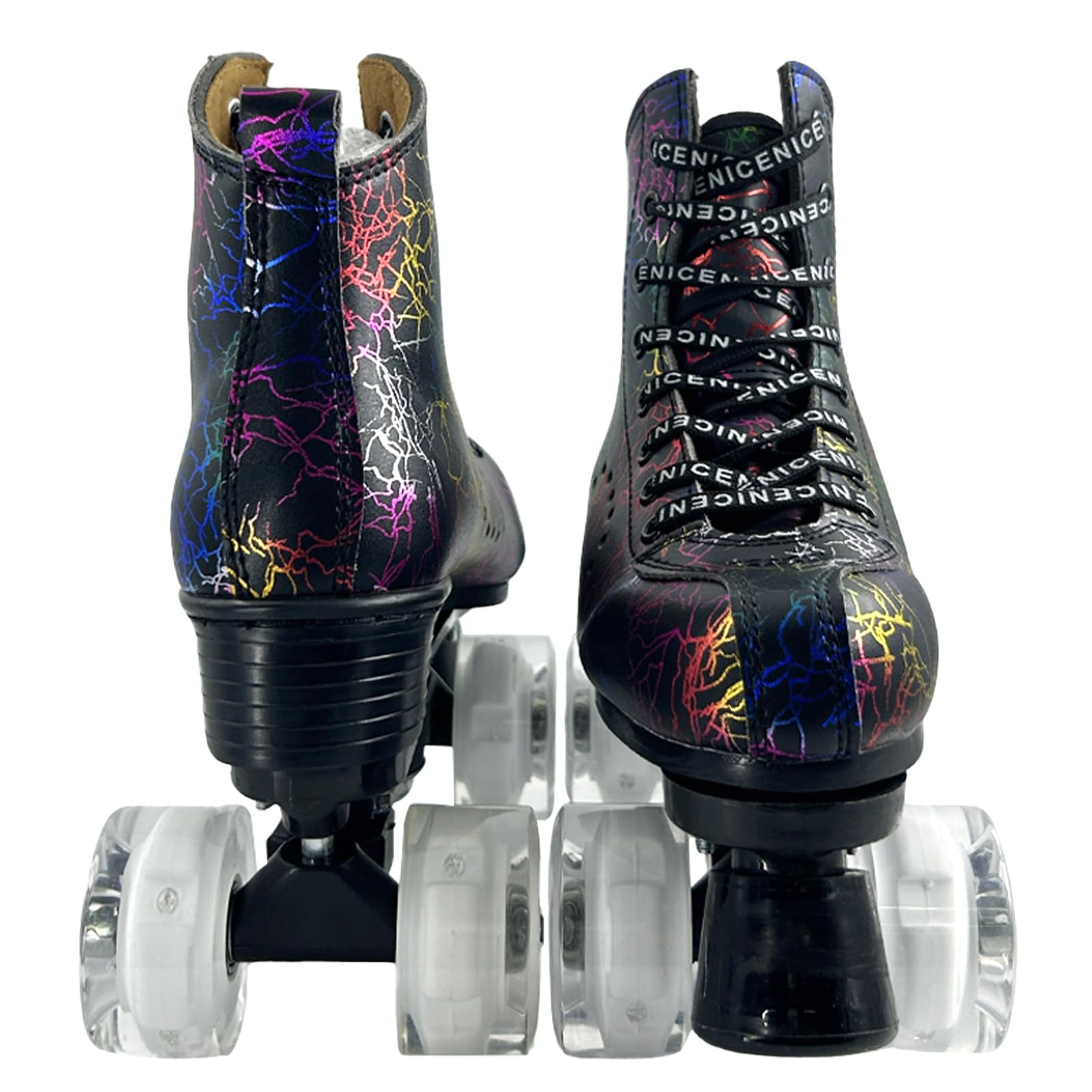 Roller Skates for Men and Women, Black Derby Roller Skates with 4 Shiny Wheel, Classic Double-Row Roller Skates for Indoor and Outdoor