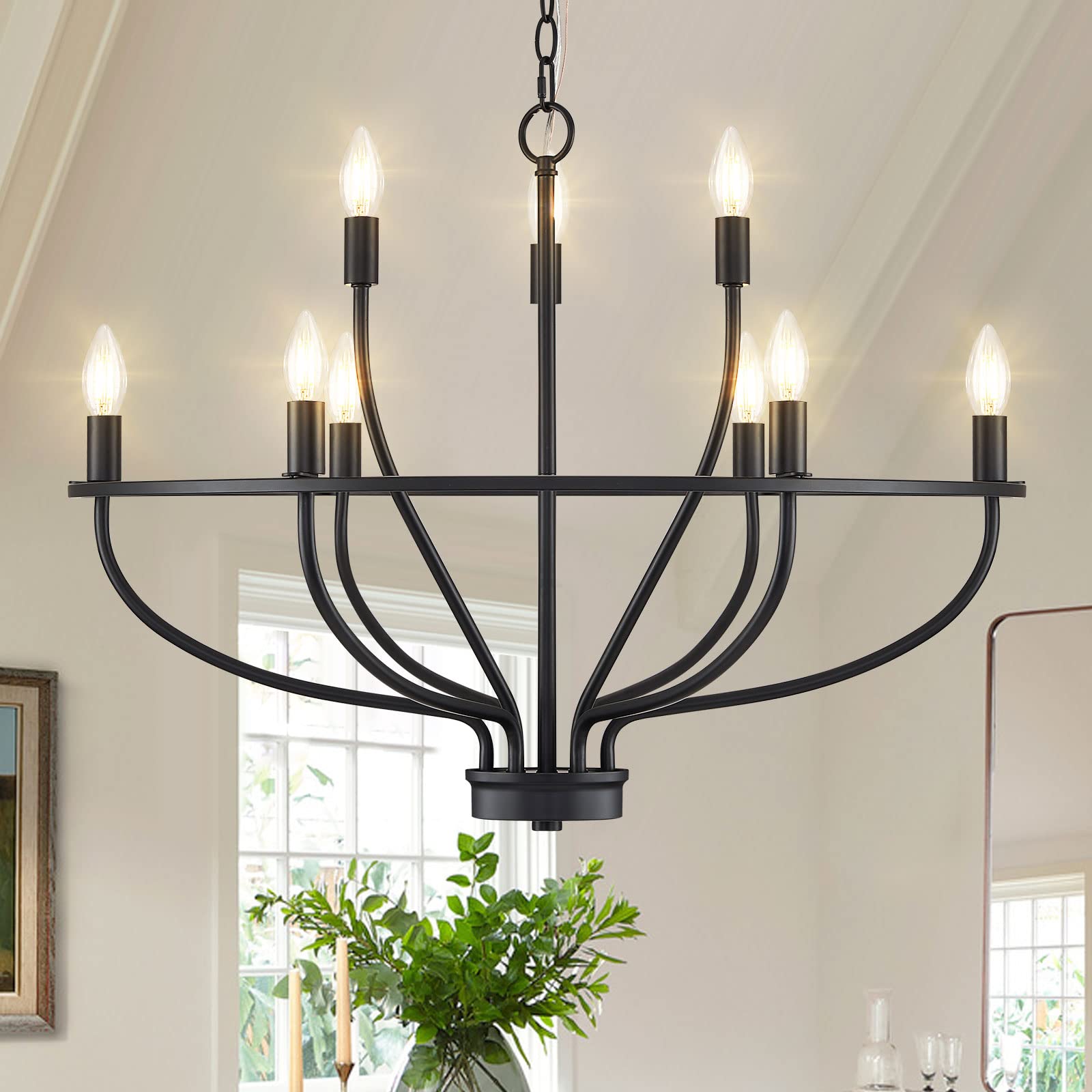 Black Chandelier 6-Light Dining Room Chandelier Kitchen Chandeliers Over Table Round Living Room Chandelier Light Fixture for Bedroom, Kitchen, Foyer