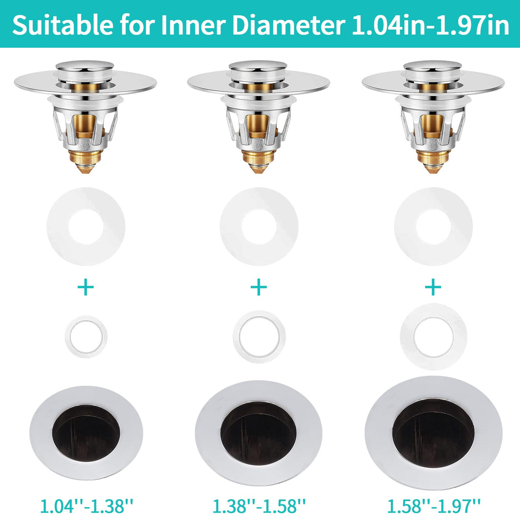 Universal Bathroom Sink Stopper with Hair Catcher, for 1.04-1.97 Inch Drain Hole, Spring Core Bathtub Drain Cover, Pop Up Sink Plug Basin Drain Strainer, Large Lid Black