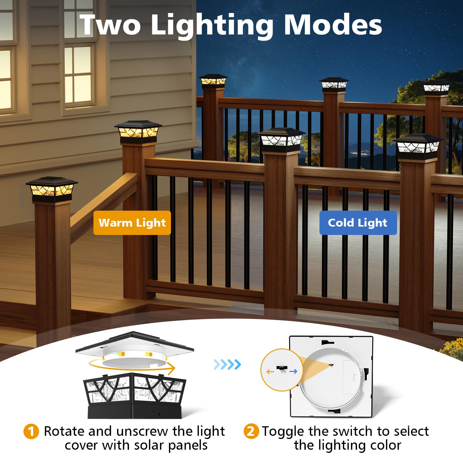 NIORSUN Solar Post Lights Outdoor 4 Pack, 2 Modes LED, Deck Fence Post Solar Lights for 3.5x3.5 4x4 5x5 5.5x5.5 Caps Patio Garden Decoration, White