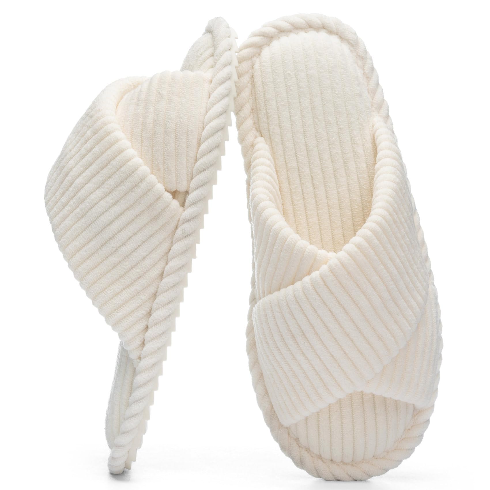 GOEWY Slippers for Women Memory Foam House Bedroom Corduroy Crossbands Open Toe Slides Sandals Shoes Comfy Trendy Gift for womens Anti-Skid sole