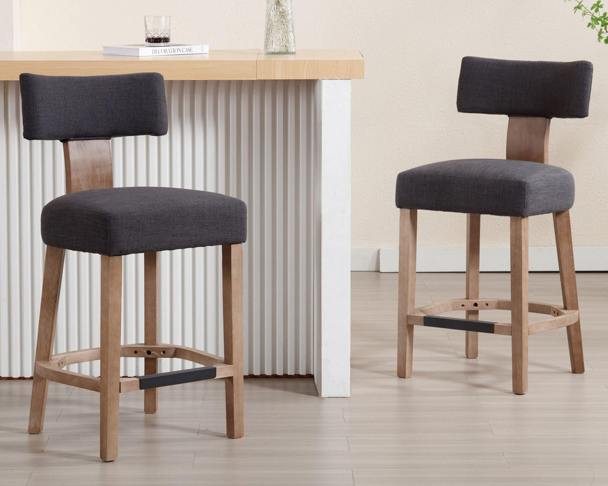 Farmhouse 30'' Extra Tall Bar Stools Set of 2 Modern Counter Height Barstools with Backs Rustic Wood Bar Stools Linen Upholstered Counter Chairs Kitchen Island Stool Chairs with Wood Frame, Beige