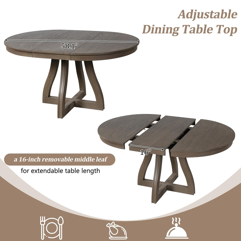 LUMISOL Round Dining Table for 4-6 People, 41"-57" Extendable Kitchen Table with 16" Removable Leaf for Small Places, Kitchen, Dining Room, Espresso